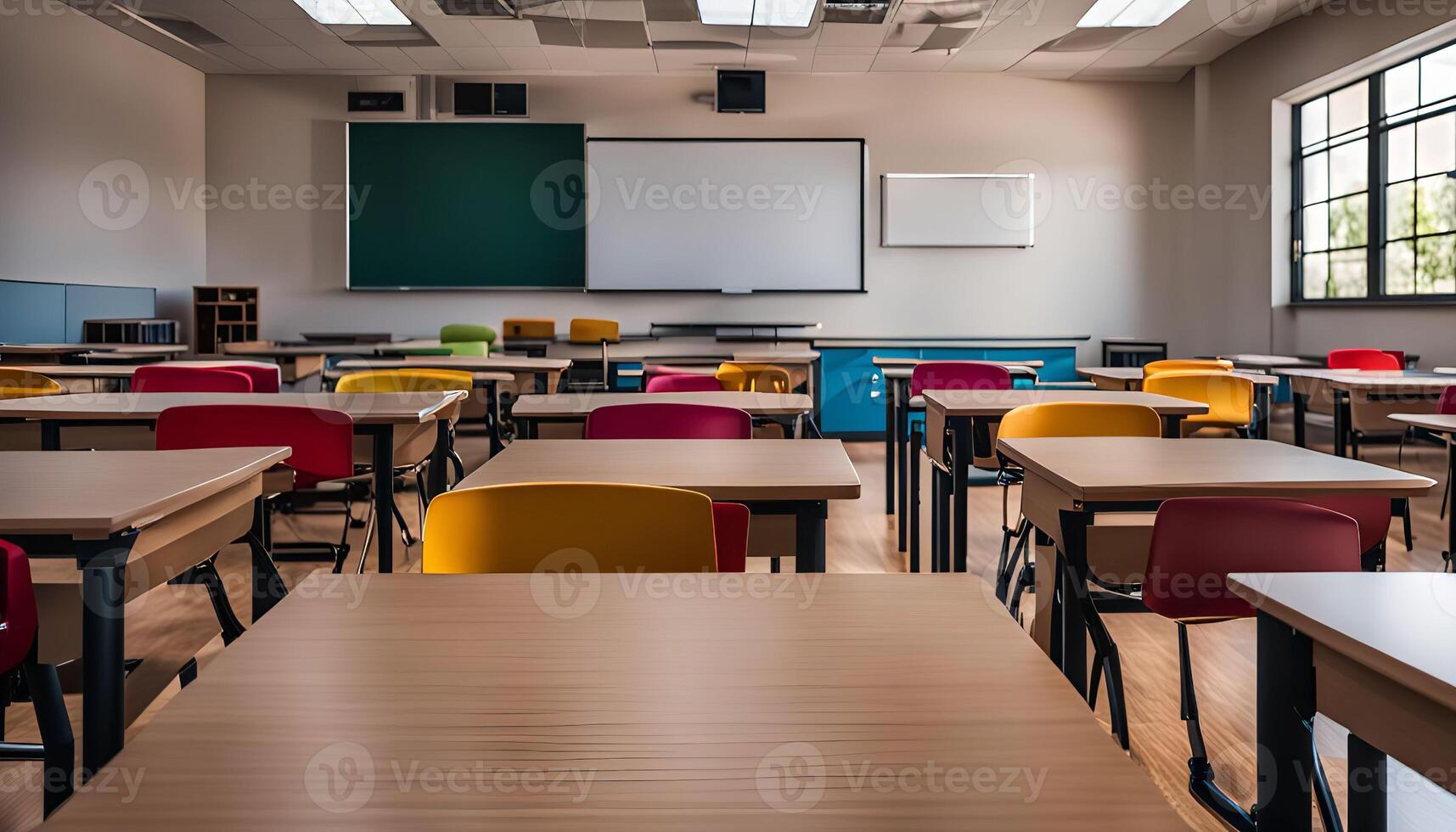 Empty Classroom Desks photo