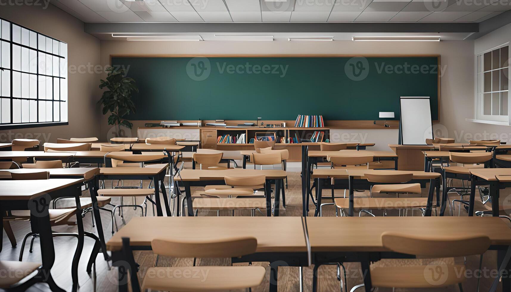 Empty Classroom with Green Chalkboard photo