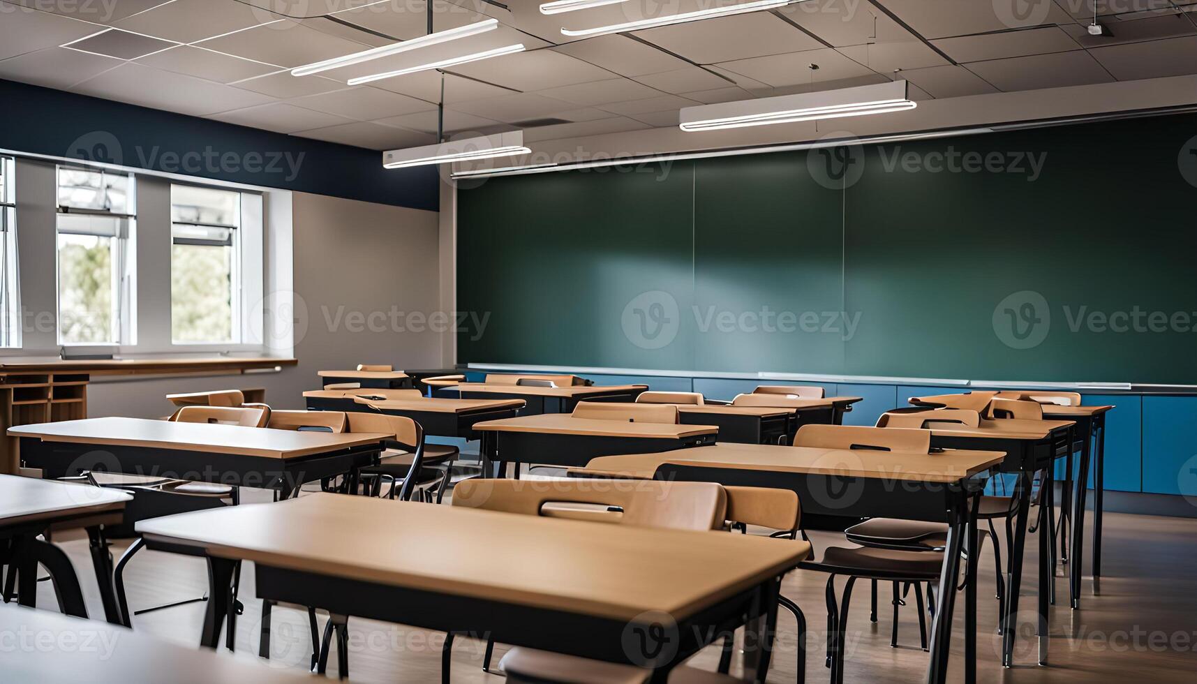 Empty Classroom with Green Blackboard photo