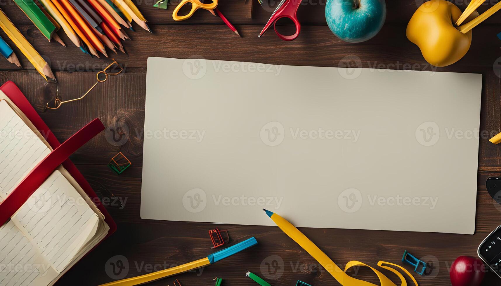 Blank Notebook with School Supplies photo