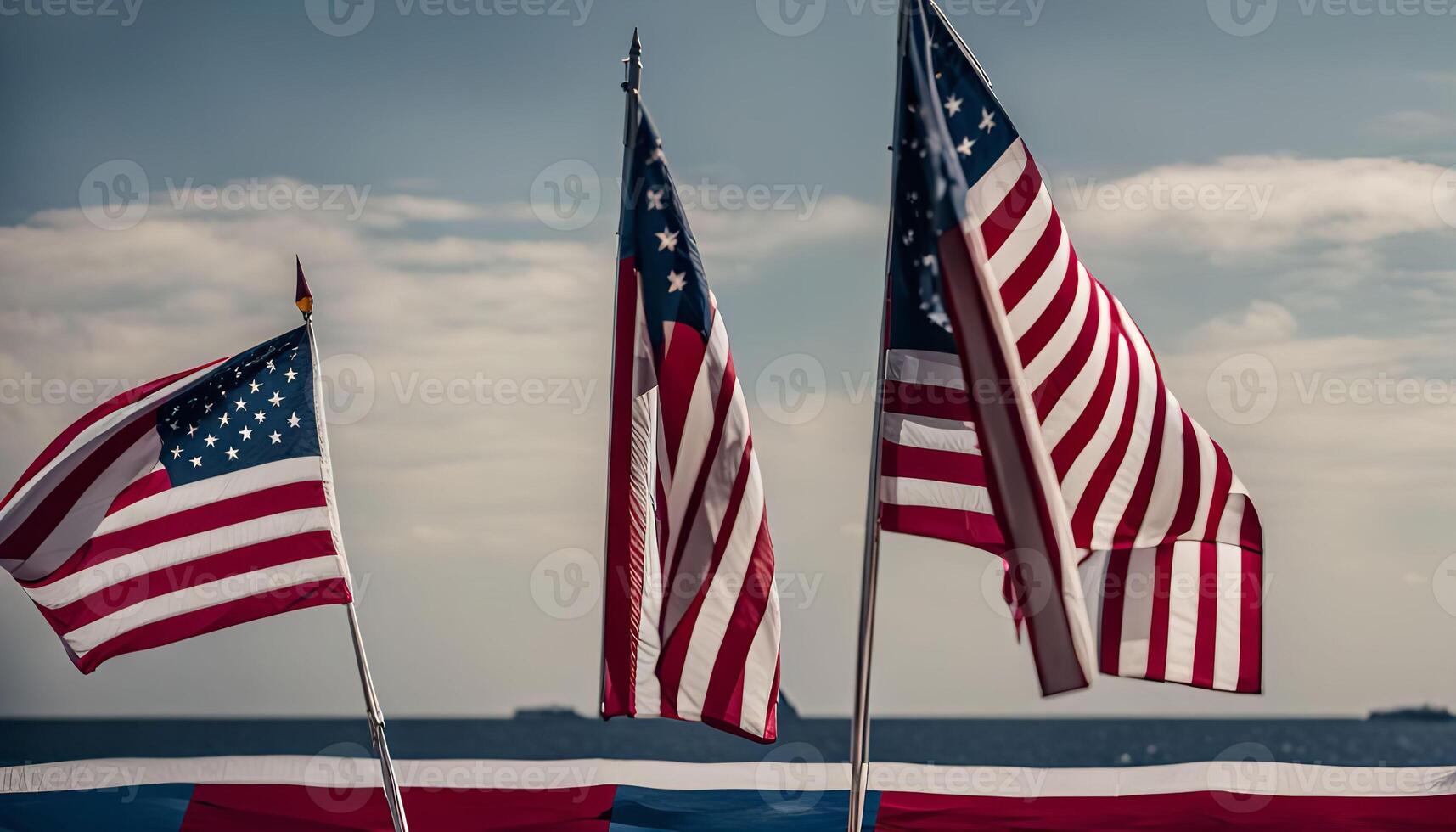 Three American Flags Waving in the Wind photo