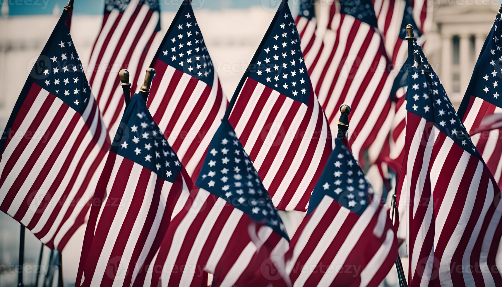 American Flags Waving in the Wind photo
