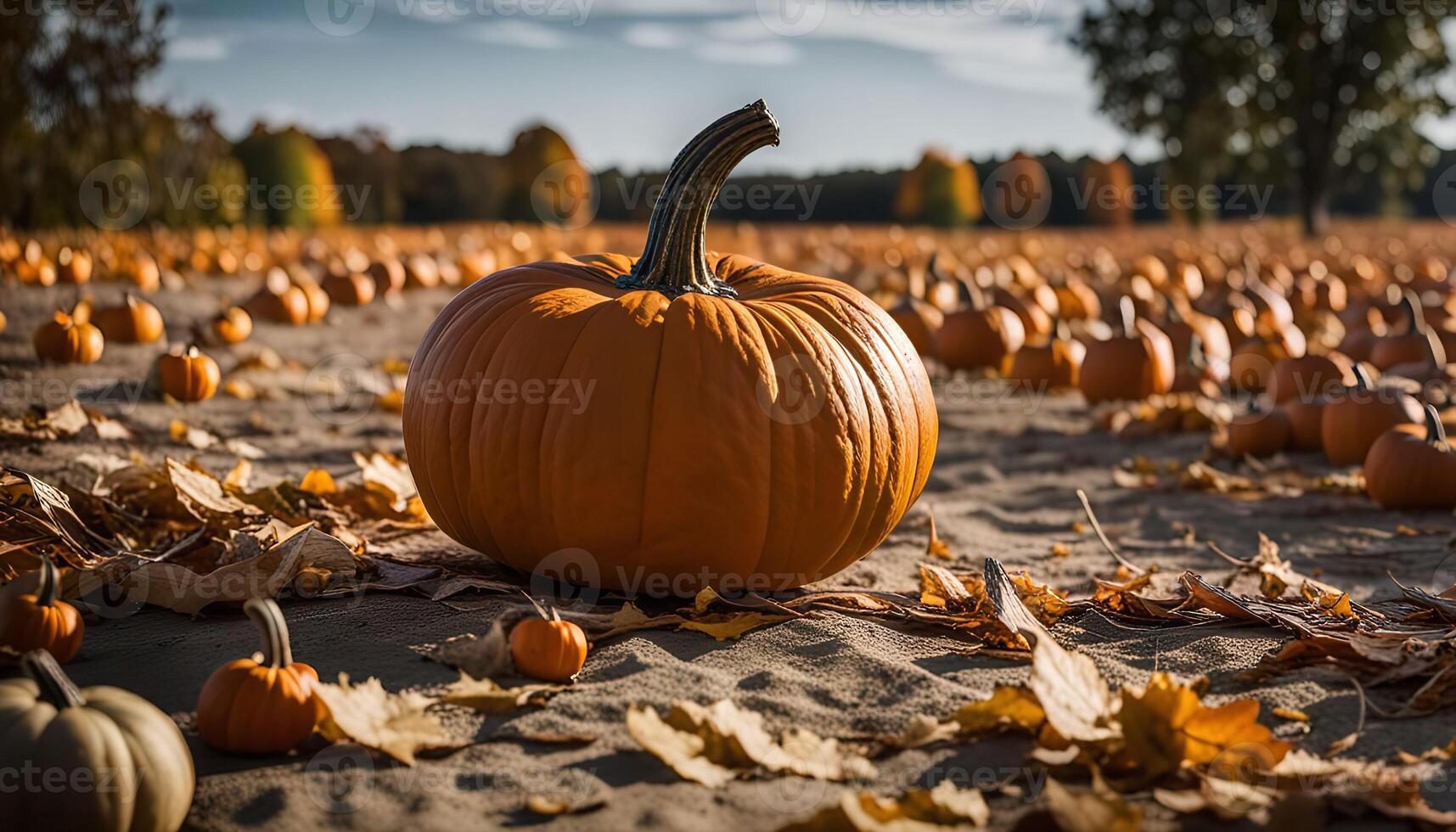 A Single Pumpkin in a Field of Pumpkins photo
