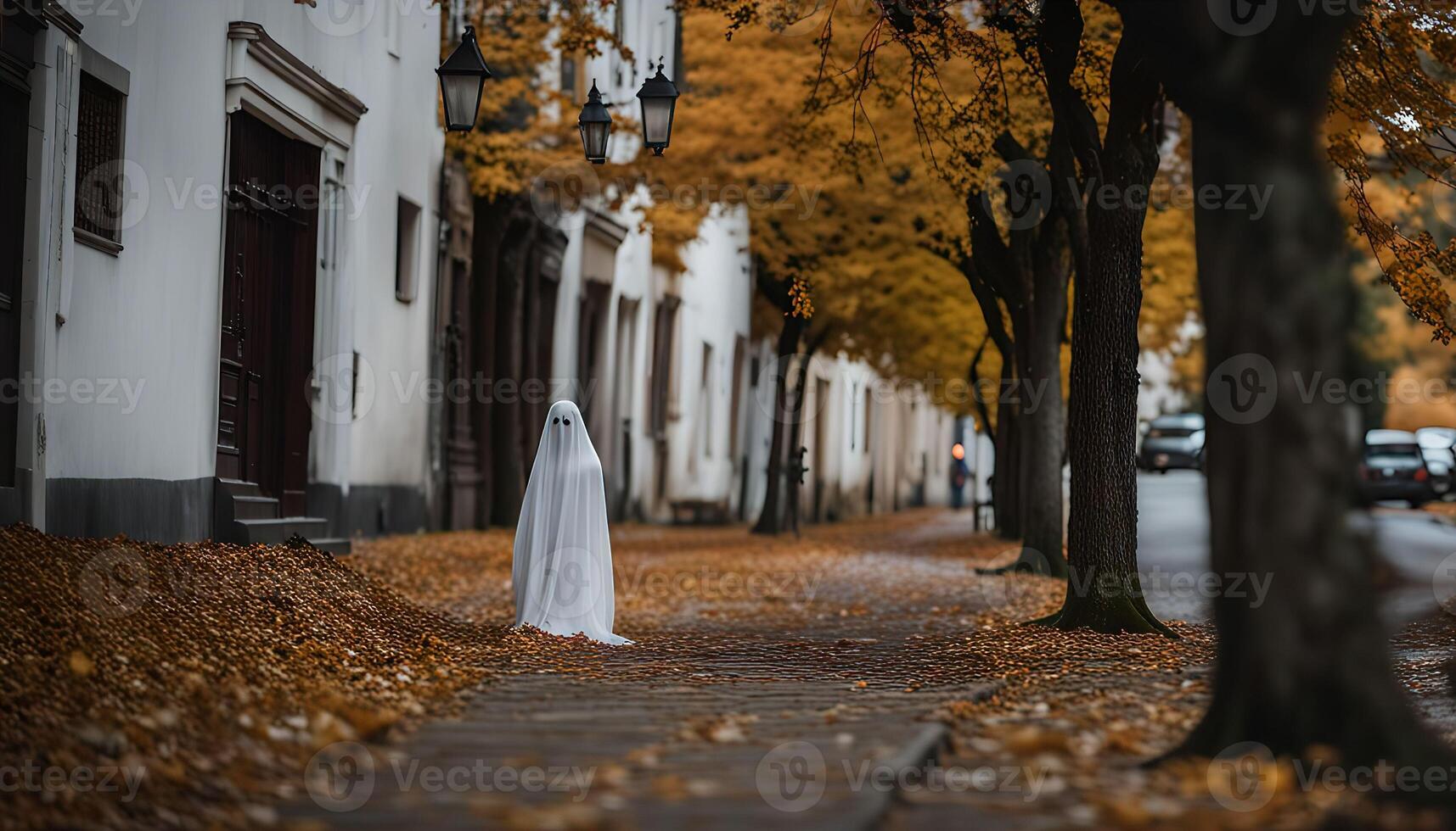 Ghostly Figure in an Autumnal Street photo