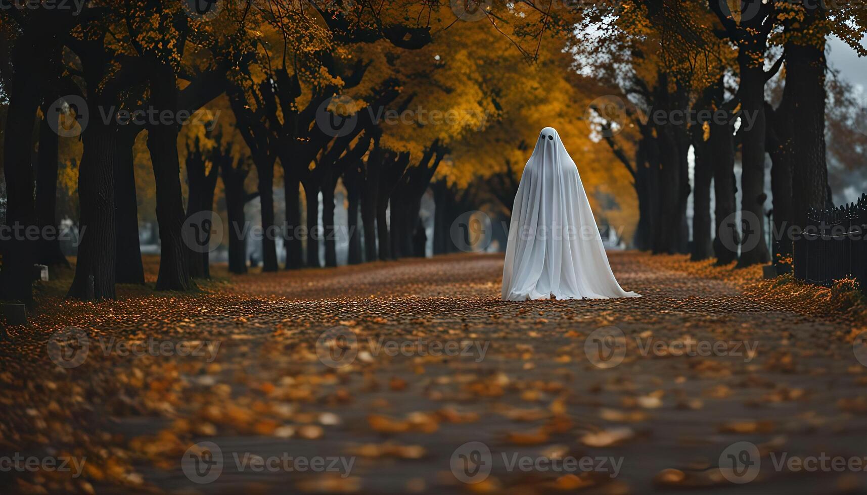 Ghostly Figure in Autumnal Alley photo