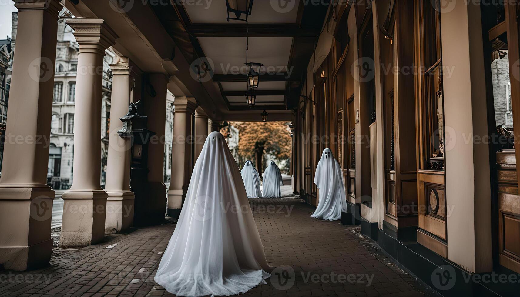 Ghosts Walking Through a Covered Courtyard photo
