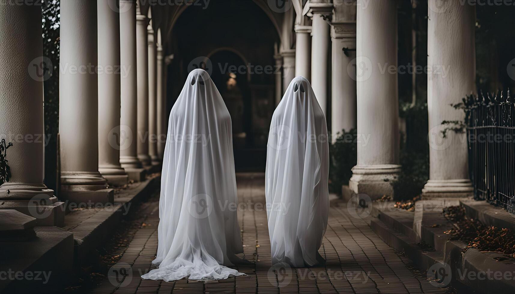 Two Ghosts Walking in a Cemetery photo