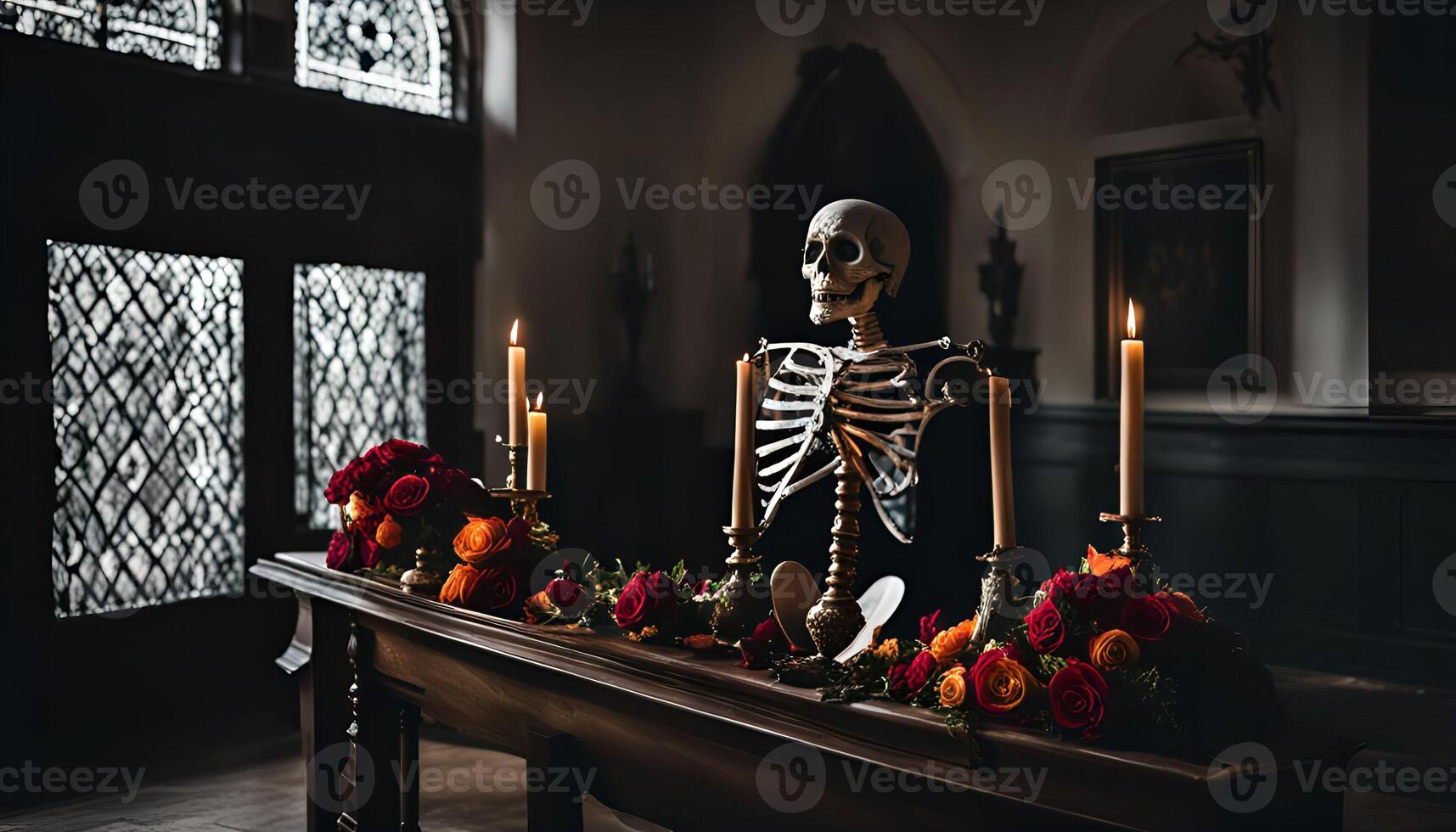 Skeleton with Flowers and Candles photo