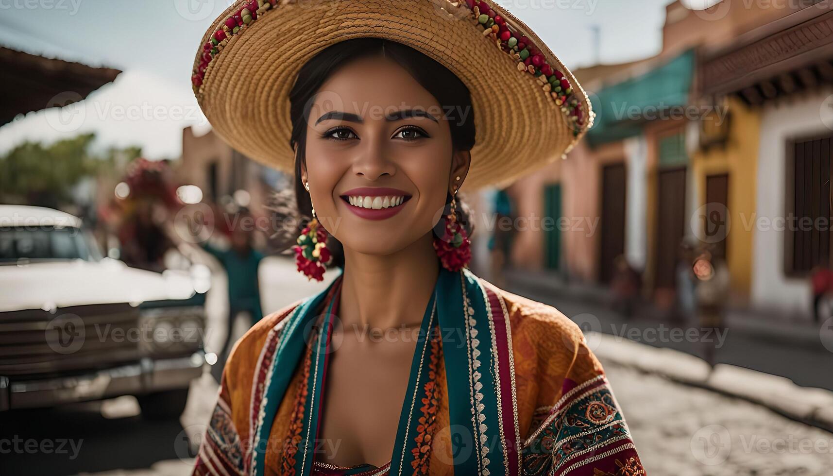 Smiling Woman in Traditional Clothing in Mexico photo