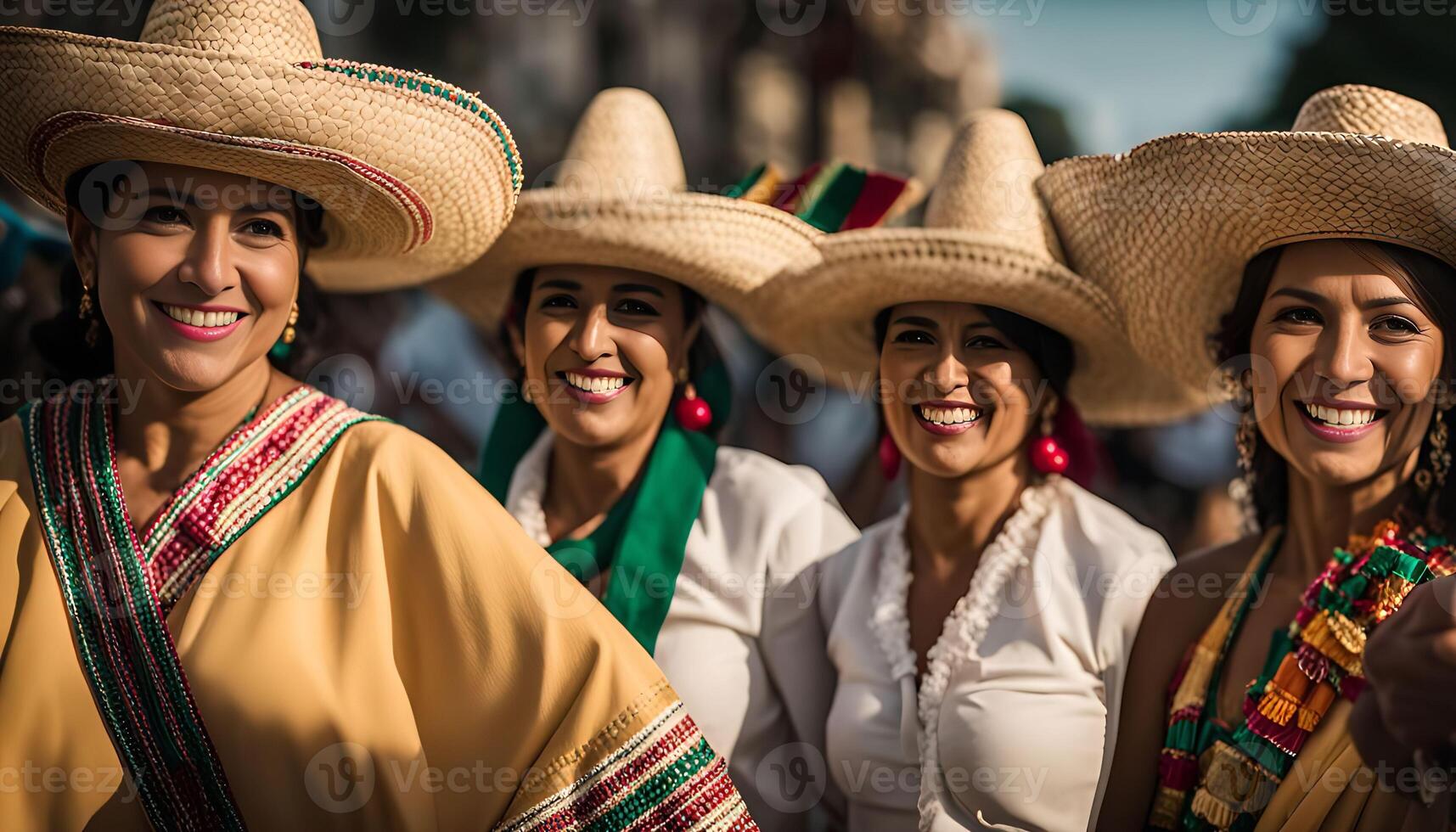 Smiling women in traditional Colombian attire photo