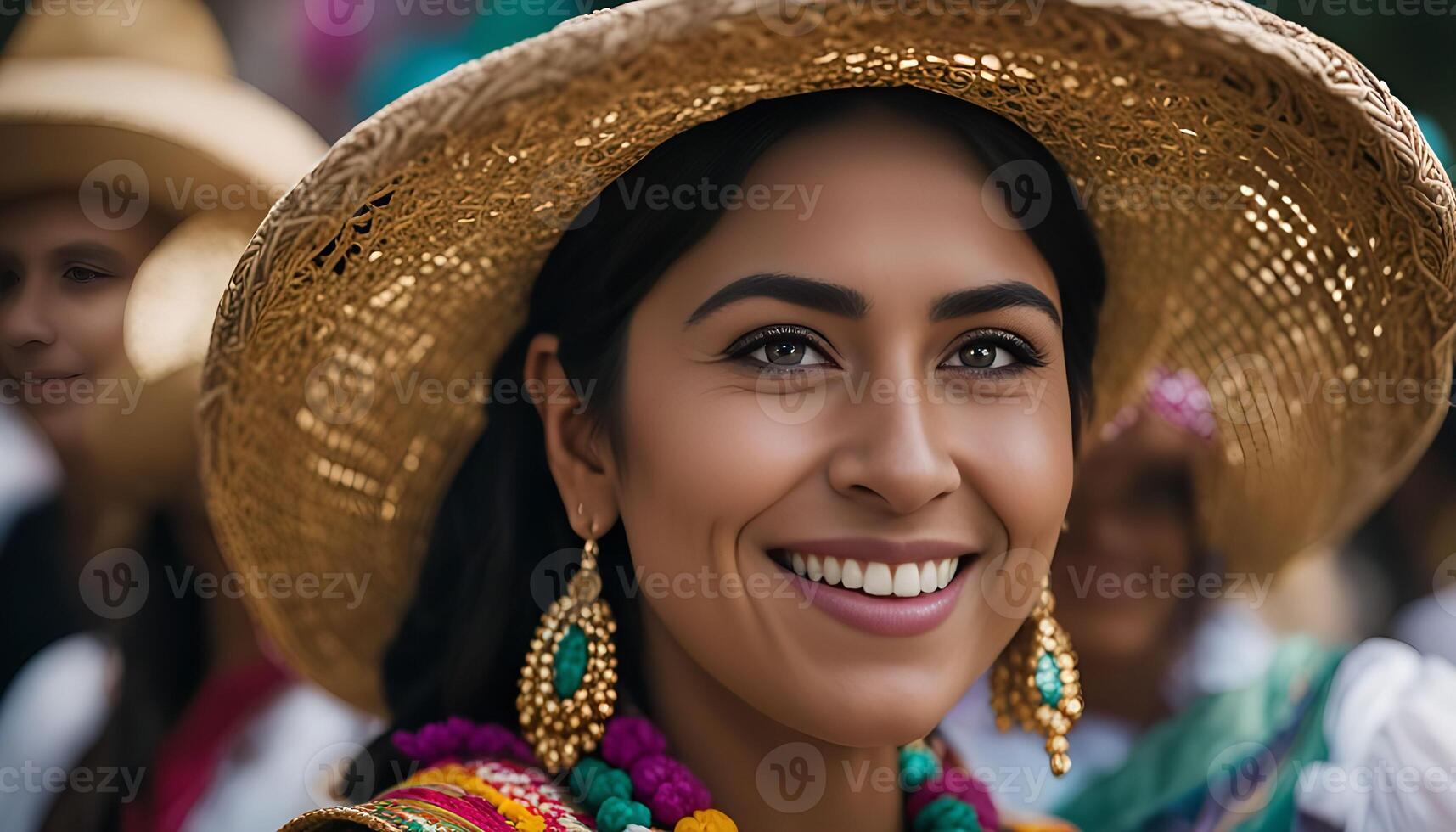 Smiling Woman in a Straw Hat photo