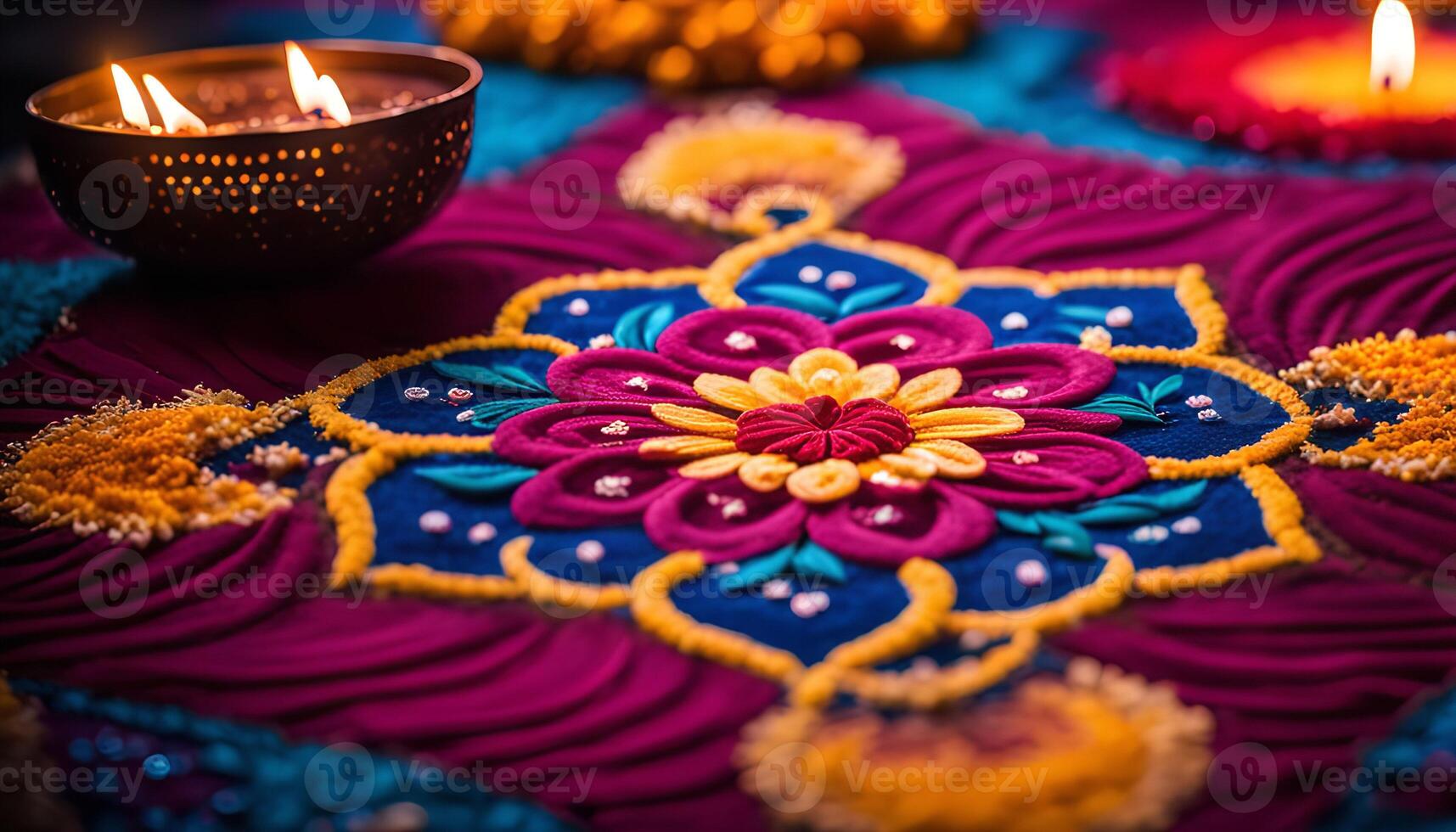 Vibrant Rangoli Design with Diyas photo