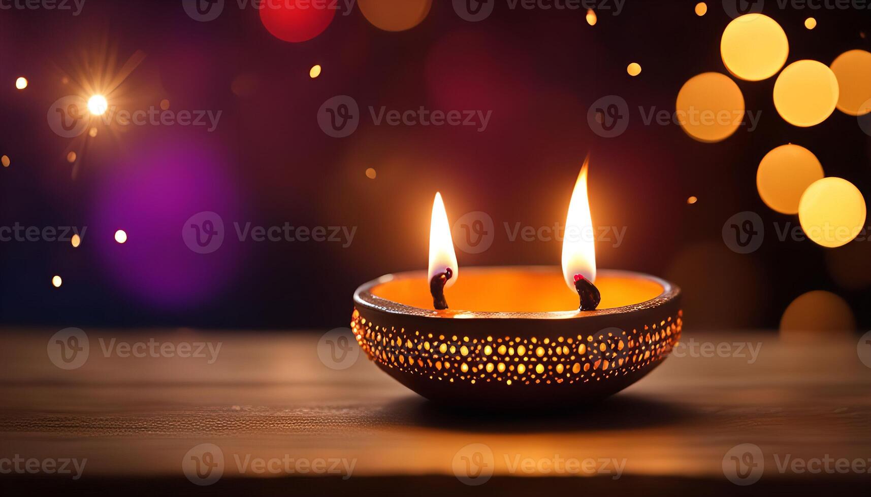 Diwali Celebration Illuminated Clay Lamp photo