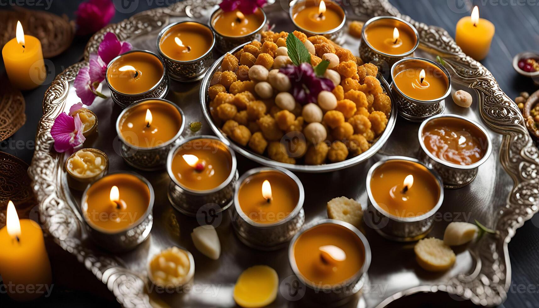 Diwali Celebration with Candles and Sweets photo