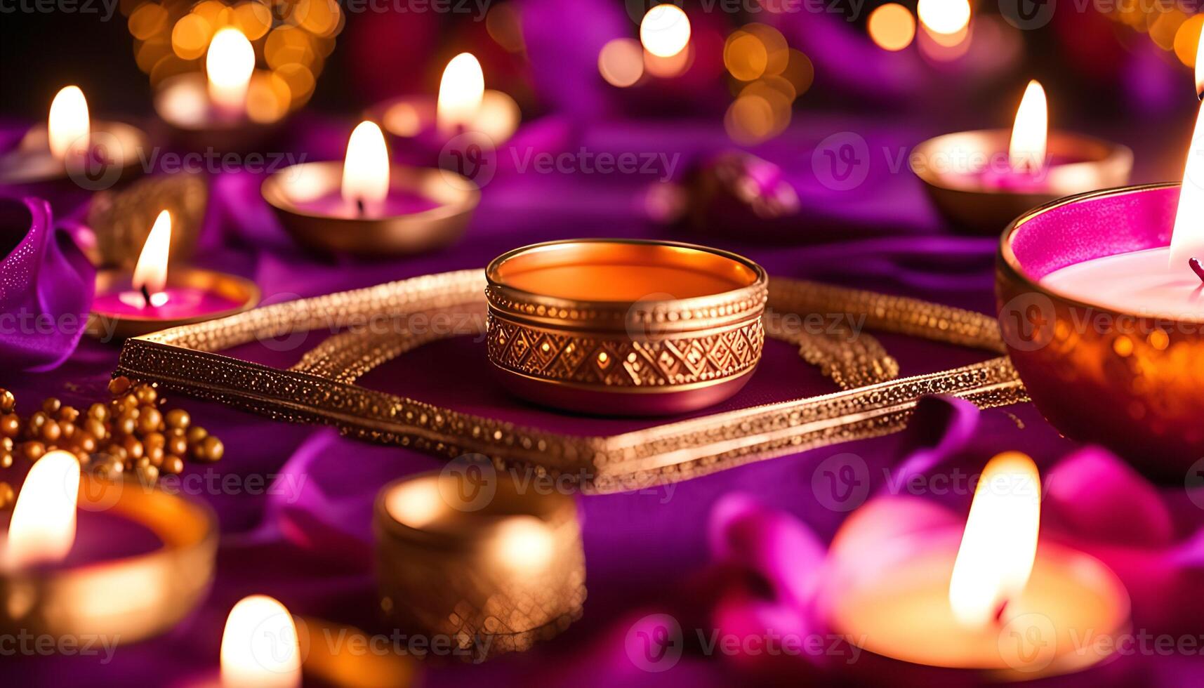 Candles on a Purple Fabric photo