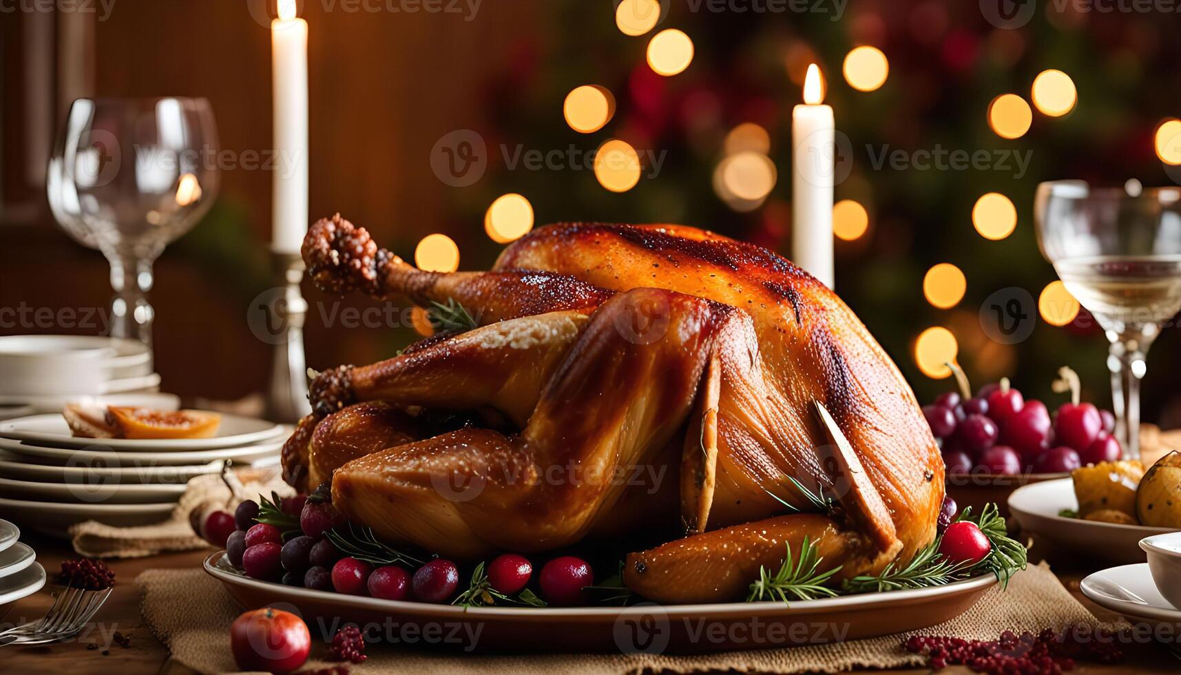 Roasted Turkey on a Festive Table photo
