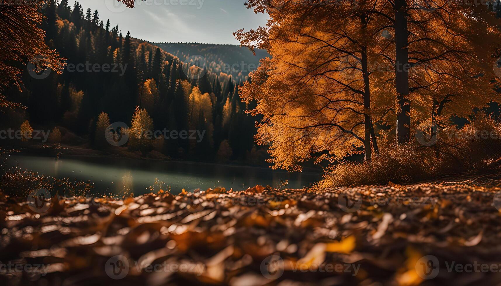 Autumnal Lake with Golden Trees photo