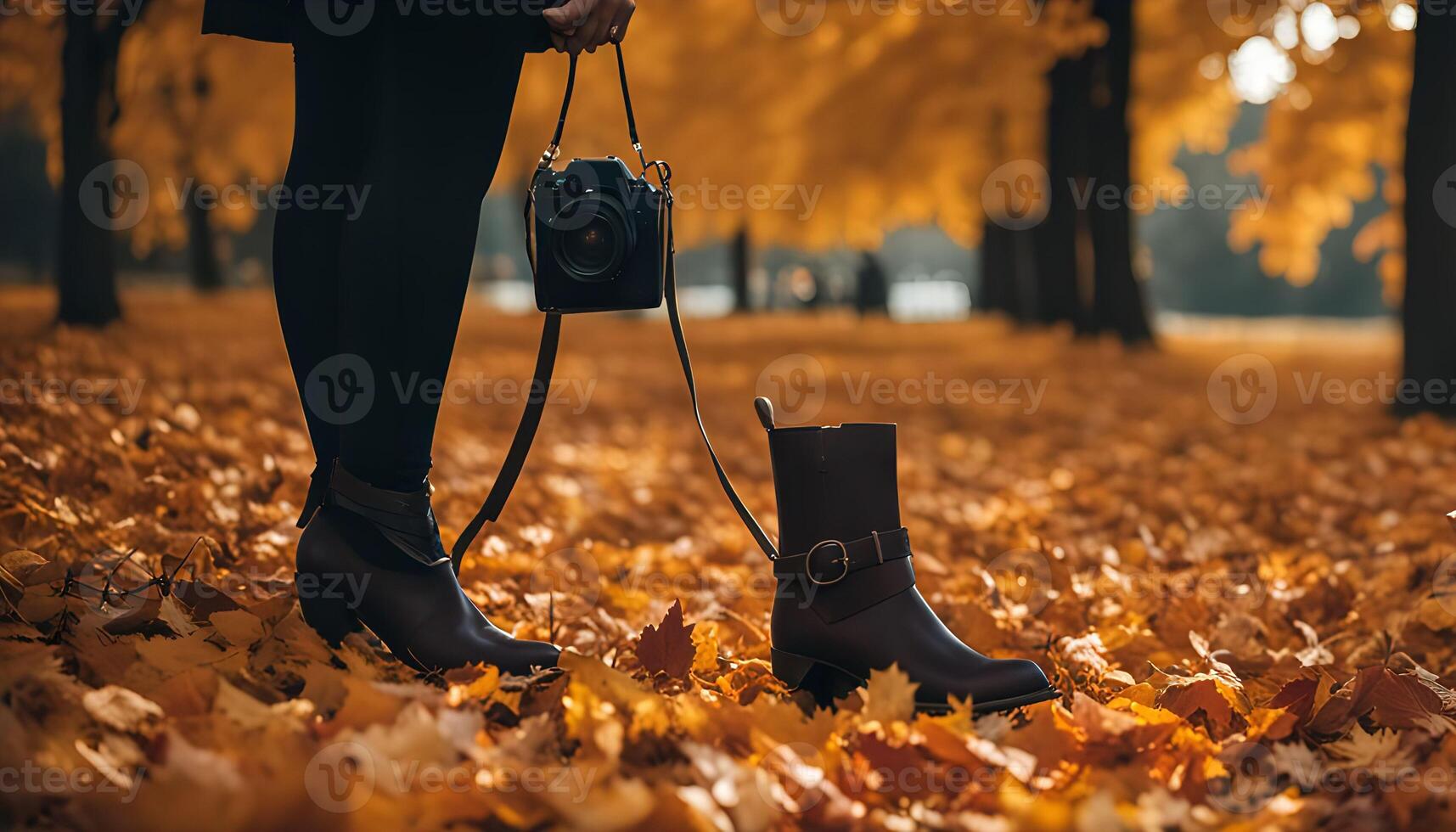 Autumn Boots and Camera in Foliage photo