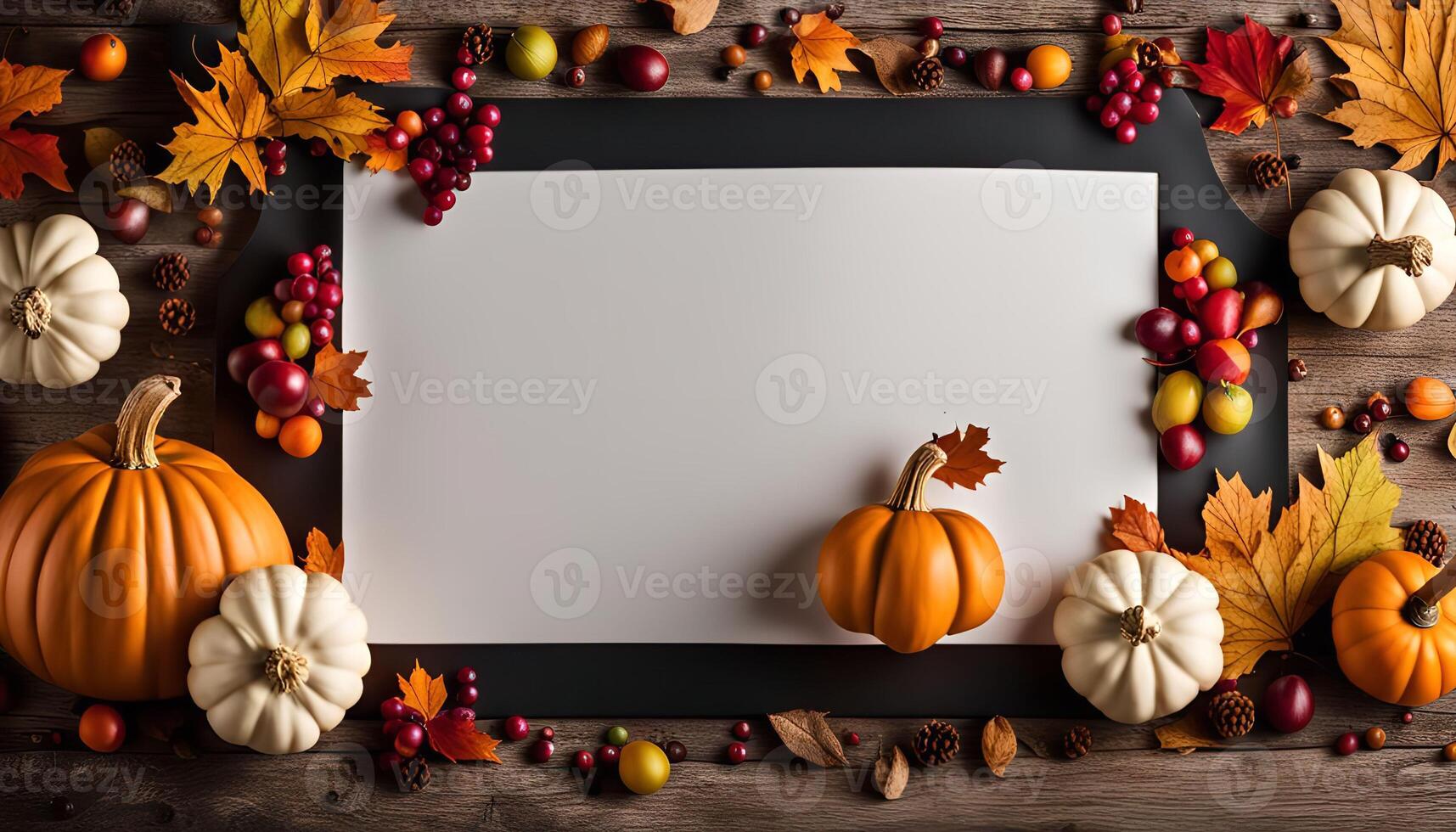Autumnal Thanksgiving Decoration with White Pumpkin and Red Berries photo