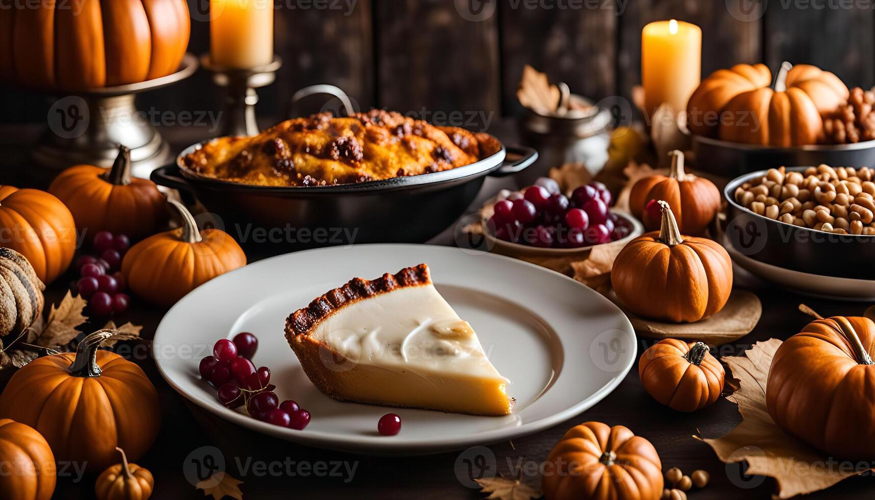 Thanksgiving Table Setting with Pumpkin Pie photo