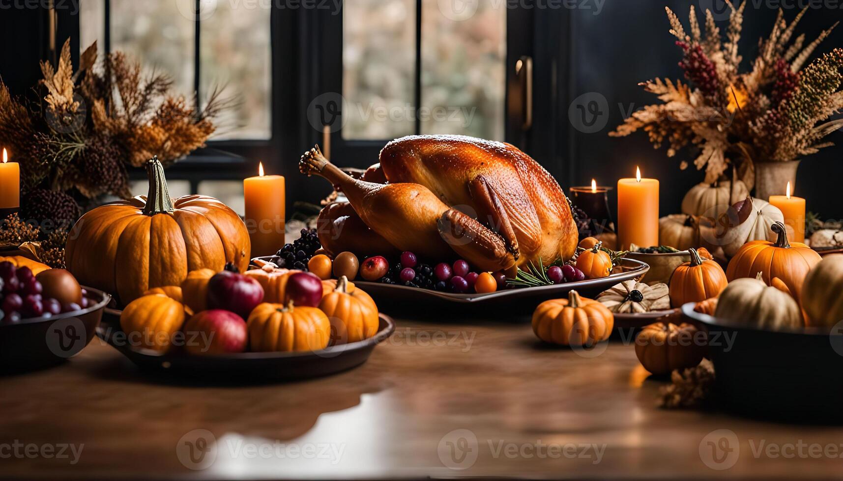 Thanksgiving Feast A Festive Table Setting with a Roasted Turkey photo