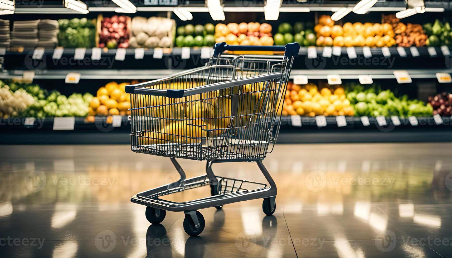 Shopping Cart in a Grocery Store Aisle photo