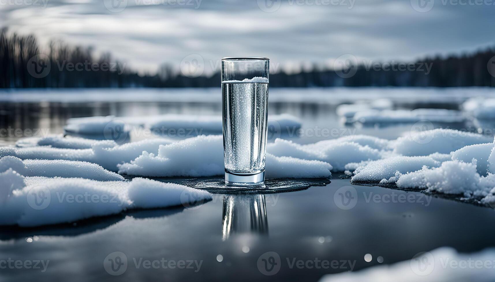 Glass of Water on Frozen Lake photo
