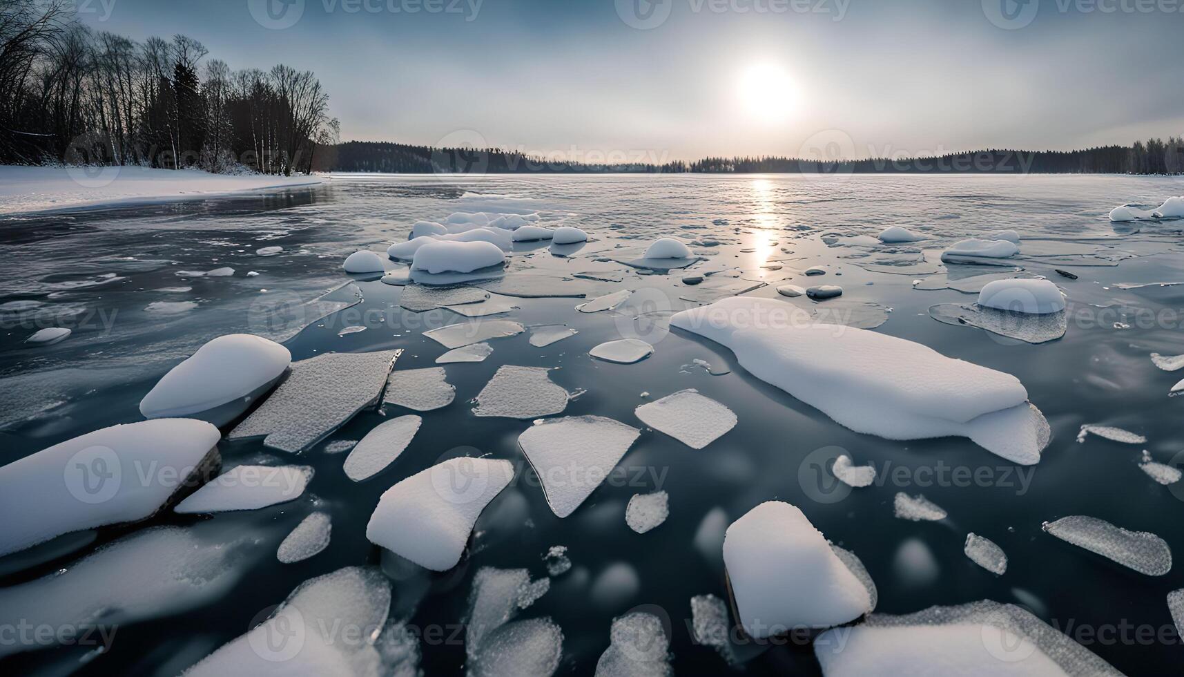 Frozen Lake at Sunset photo