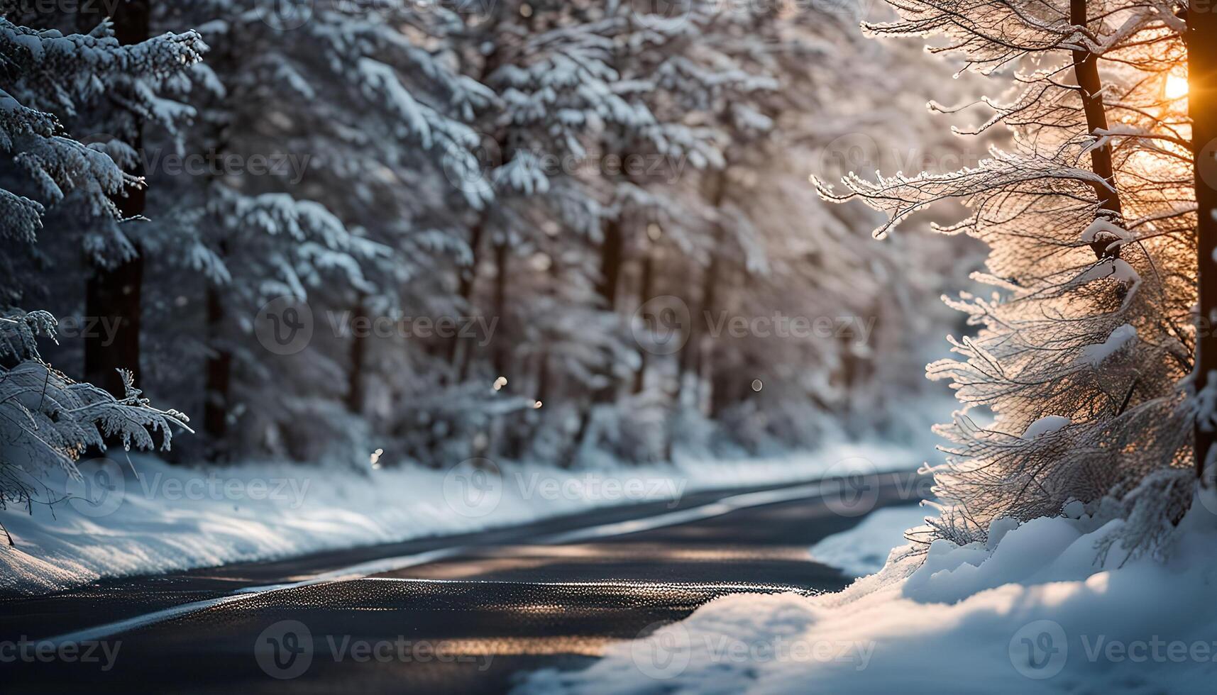 Snowy Road in a Winter Forest photo