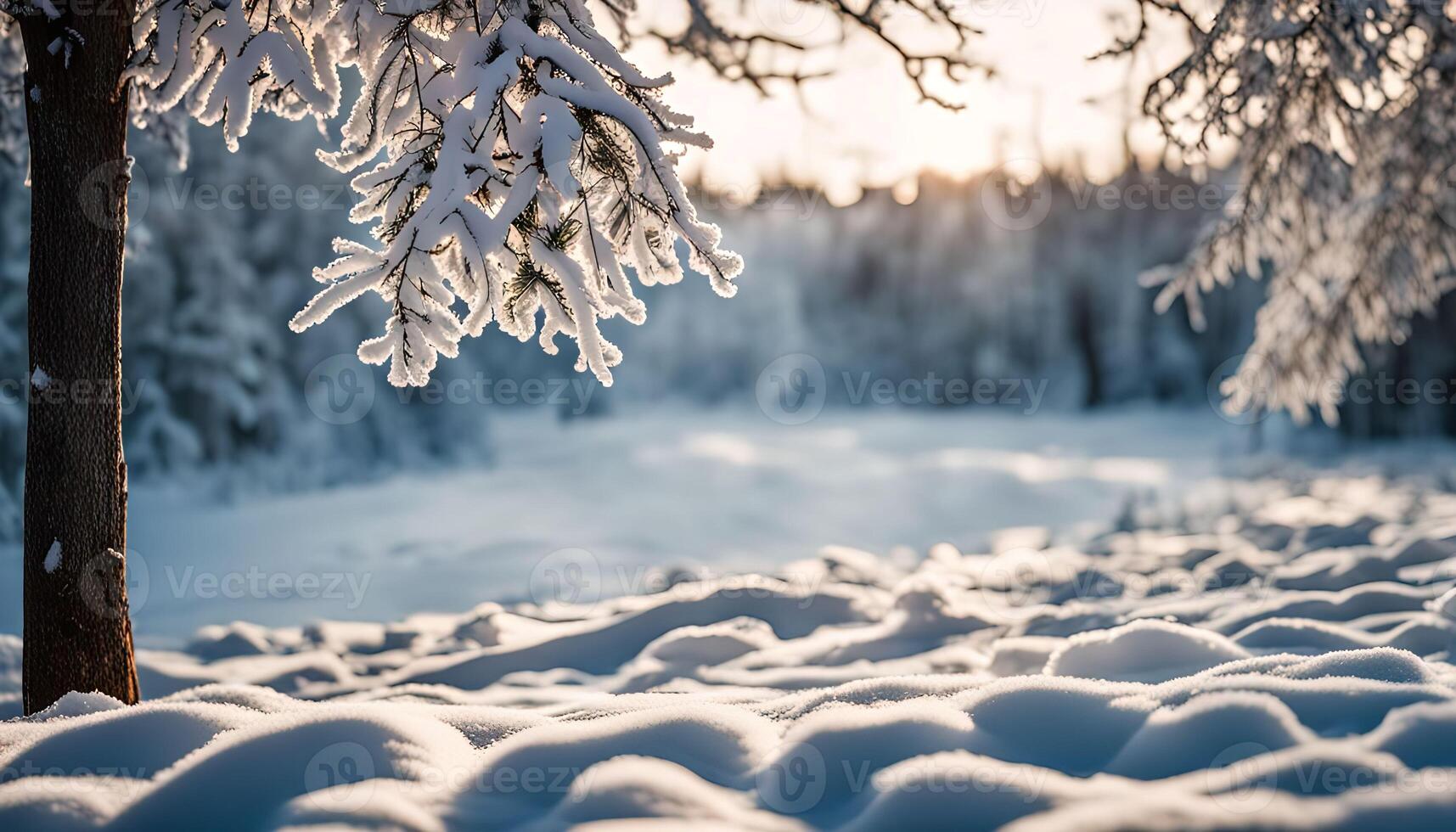 Snow Covered Tree Branch in a Snowy Forest photo