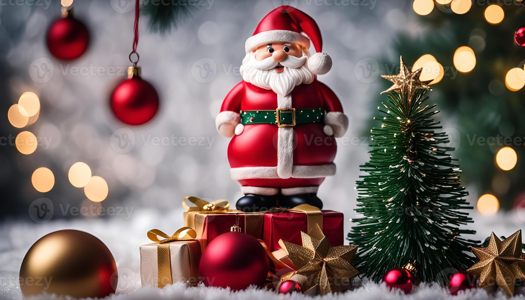 Santa Claus with Christmas Tree and Gifts photo