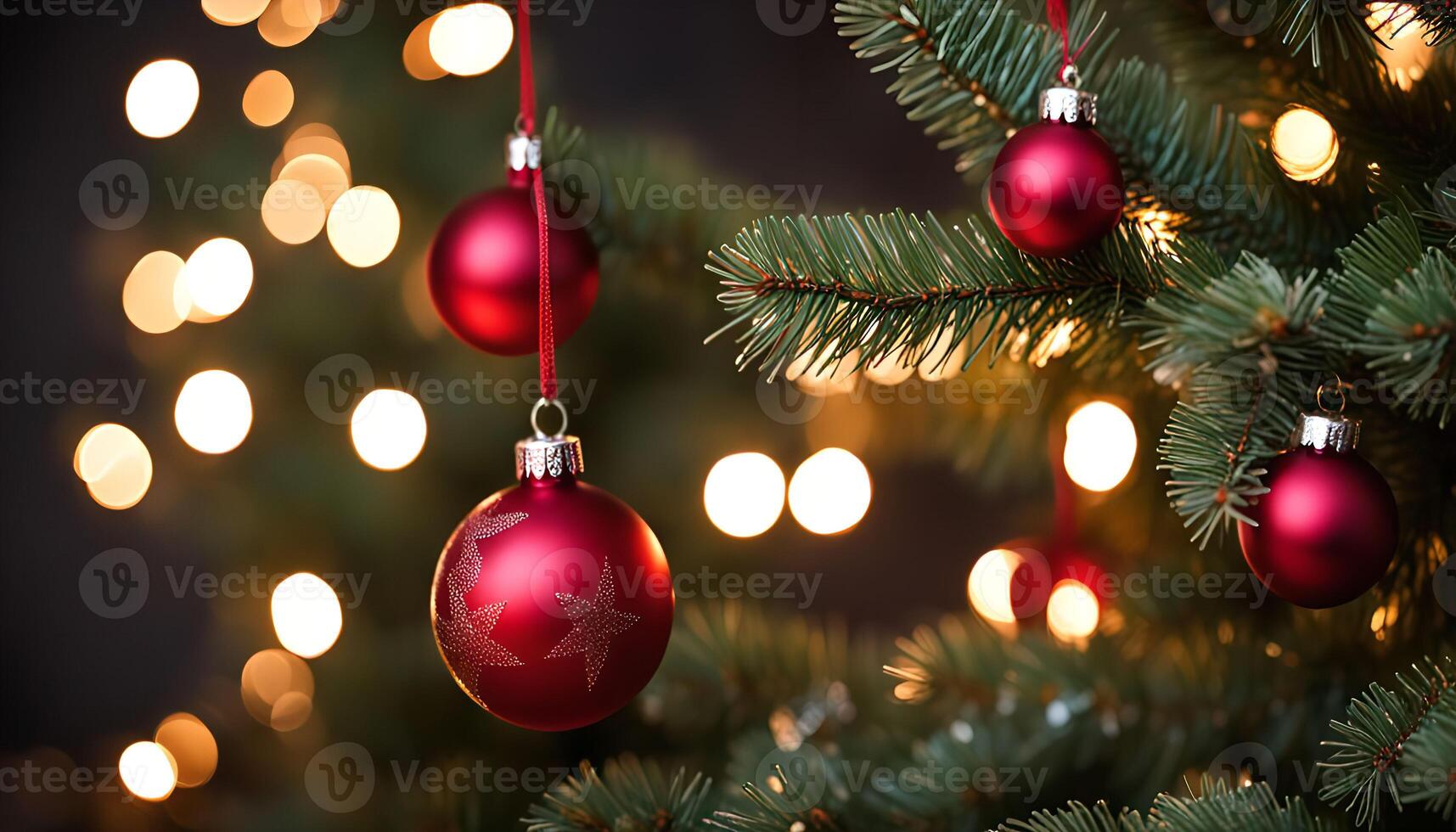 Christmas Ornament on a Tree with String Lights photo