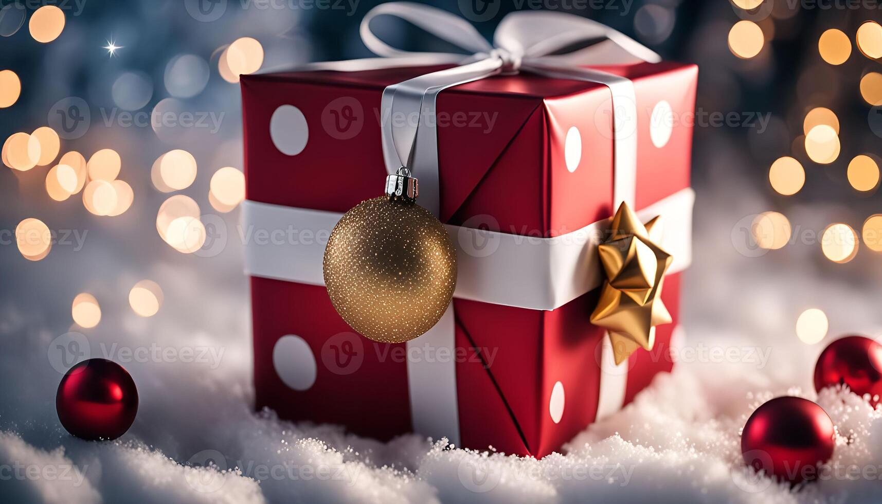 Christmas Gift with Baubles and Lights photo