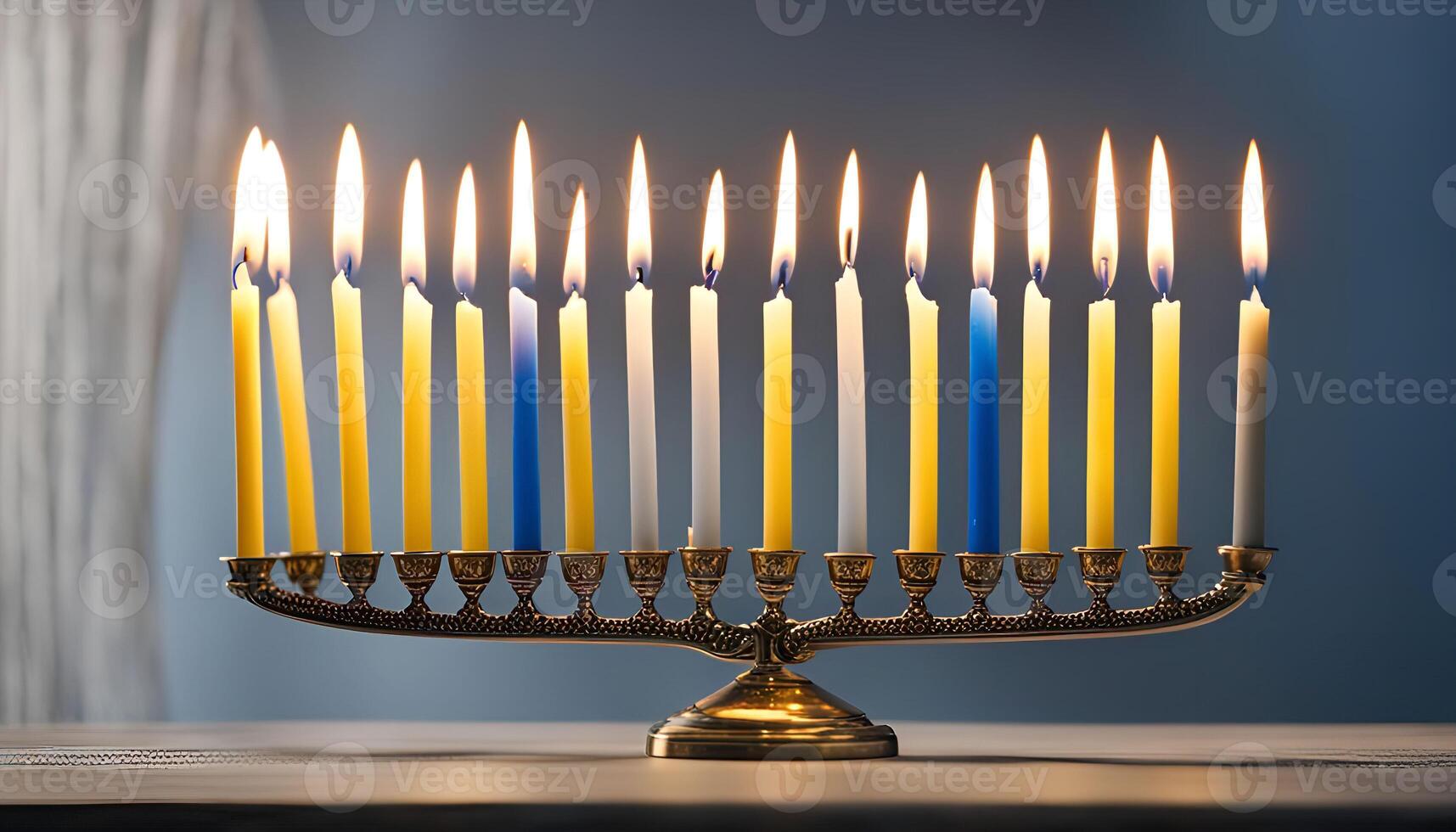 Illuminated Menorah with Burning Candles photo