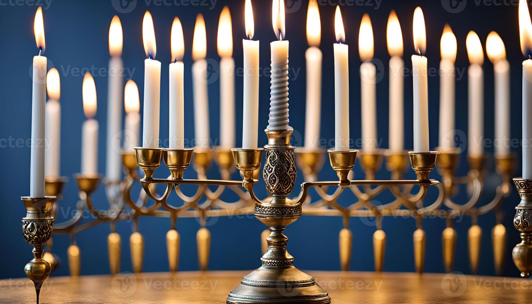 Lit Menorah for Hanukkah photo