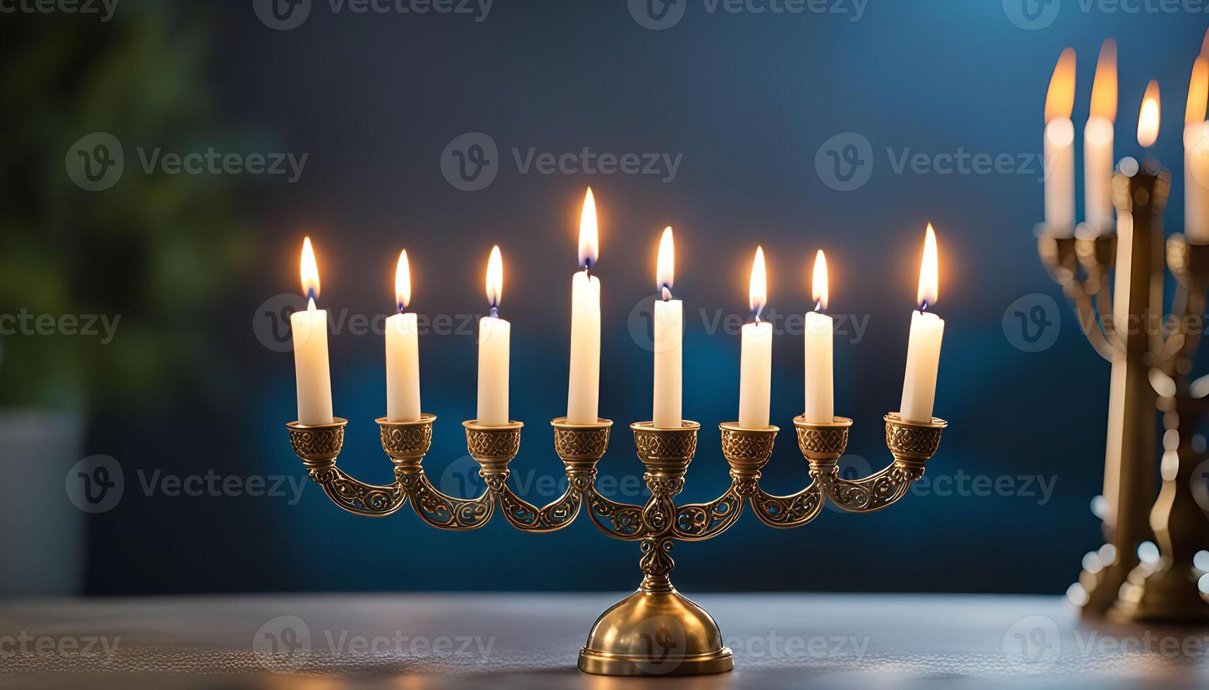 Menorah with burning candles photo