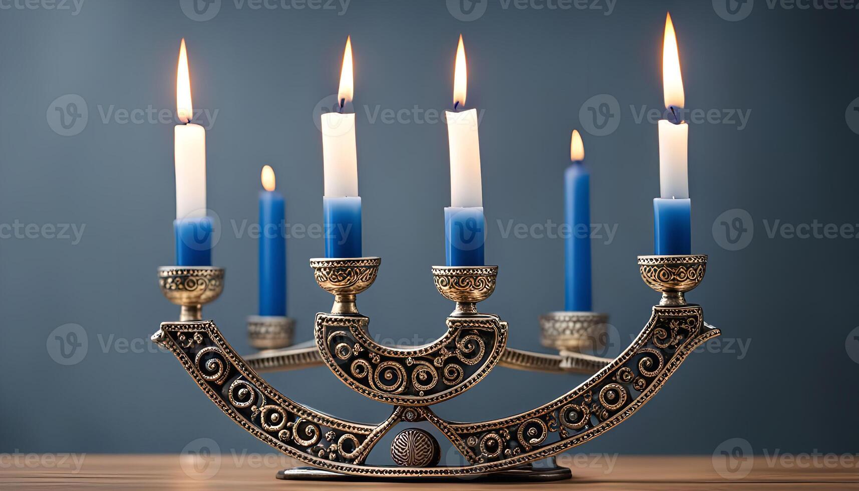 Menorah with Burning Candles for Hanukkah photo