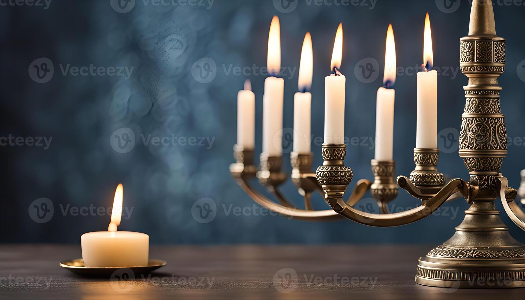 Candlestick with lit candles photo