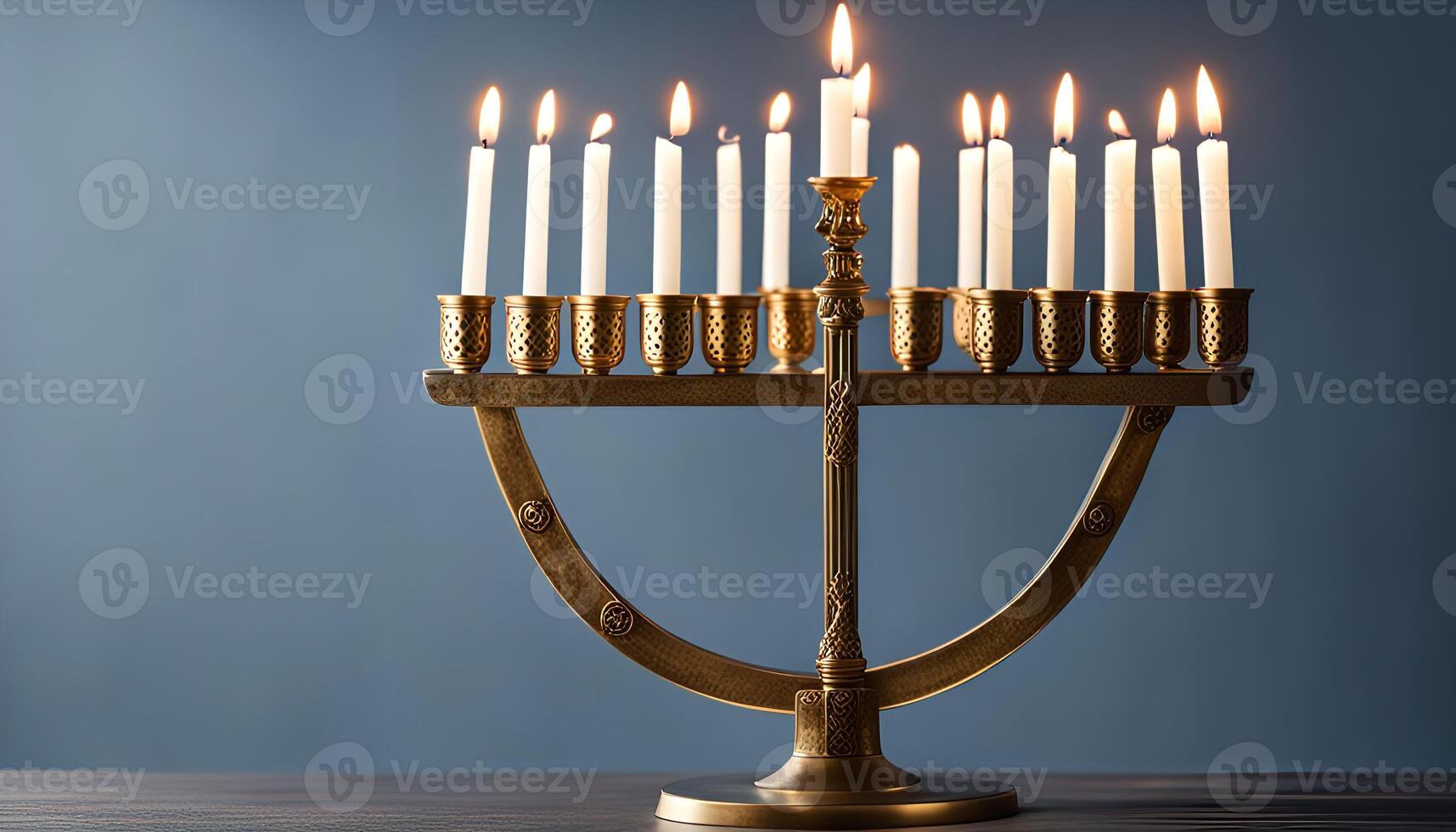 Lit Menorah with Burning Candles photo