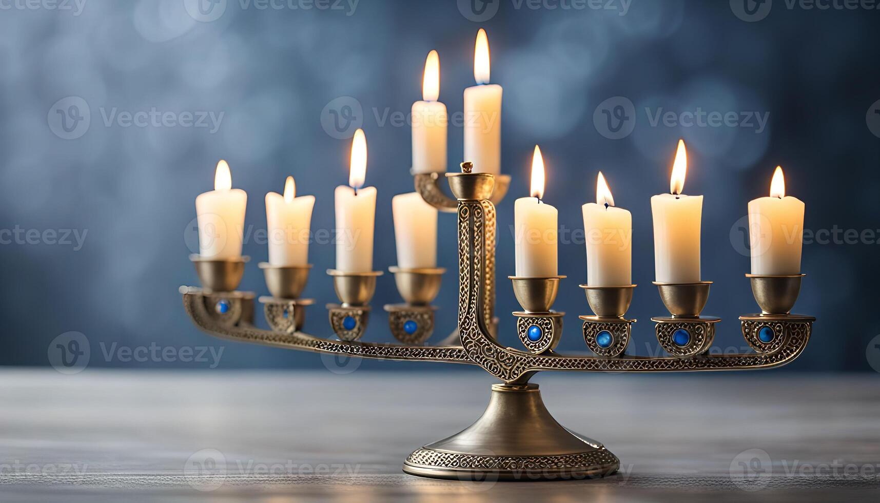 Golden Menorah with Burning Candles photo