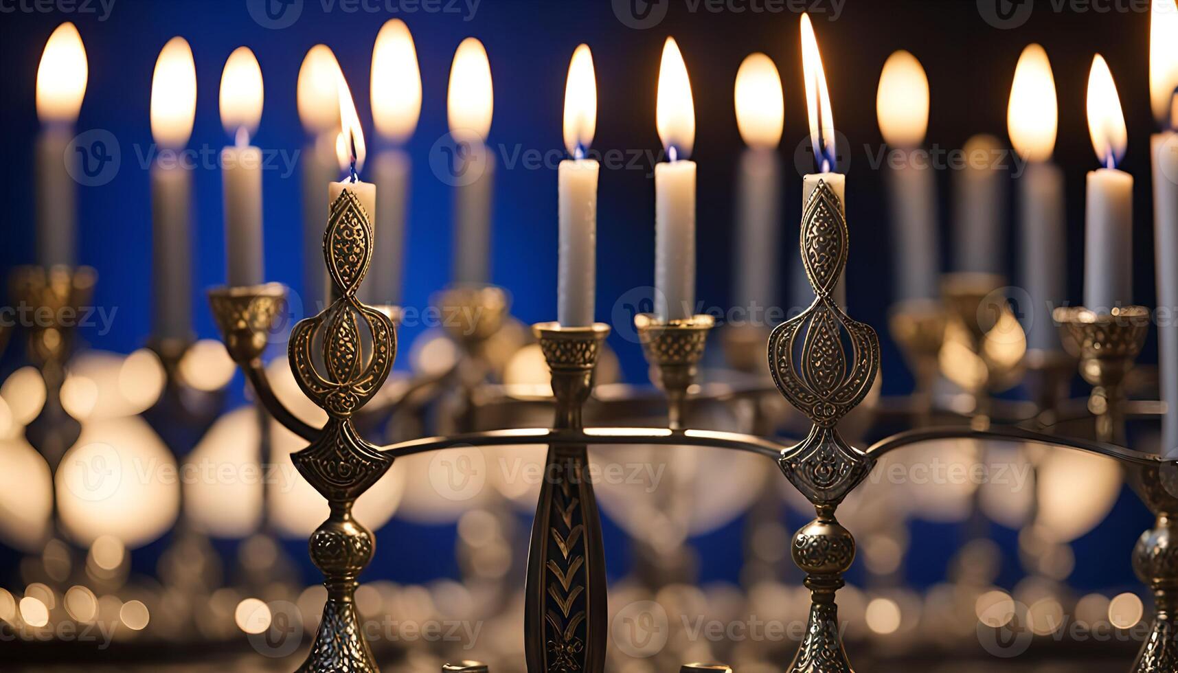 Menorah with Burning Candles - Festive Symbol of Hanukkah photo