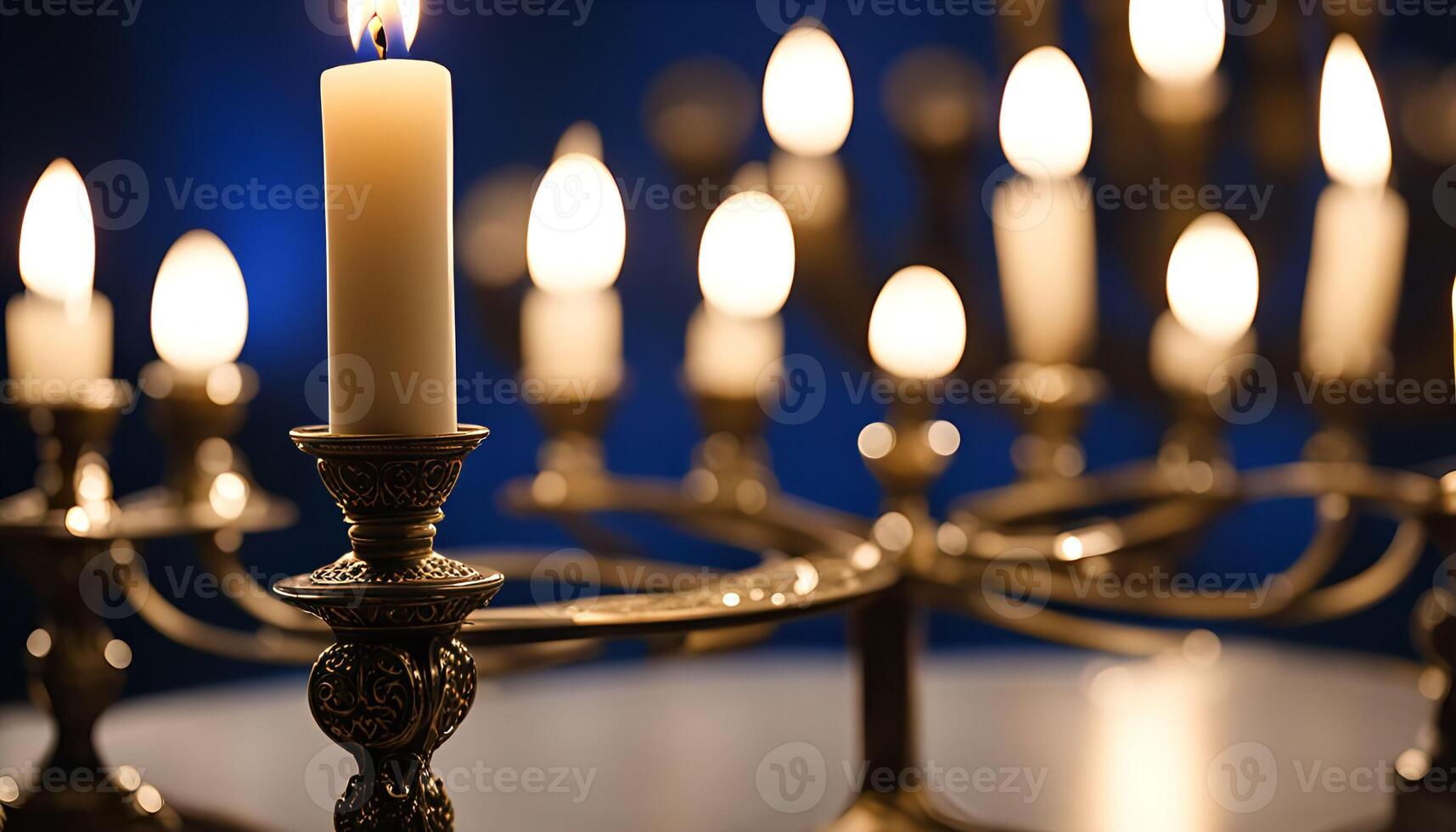 Ornate Candlestick with Lit Candles photo