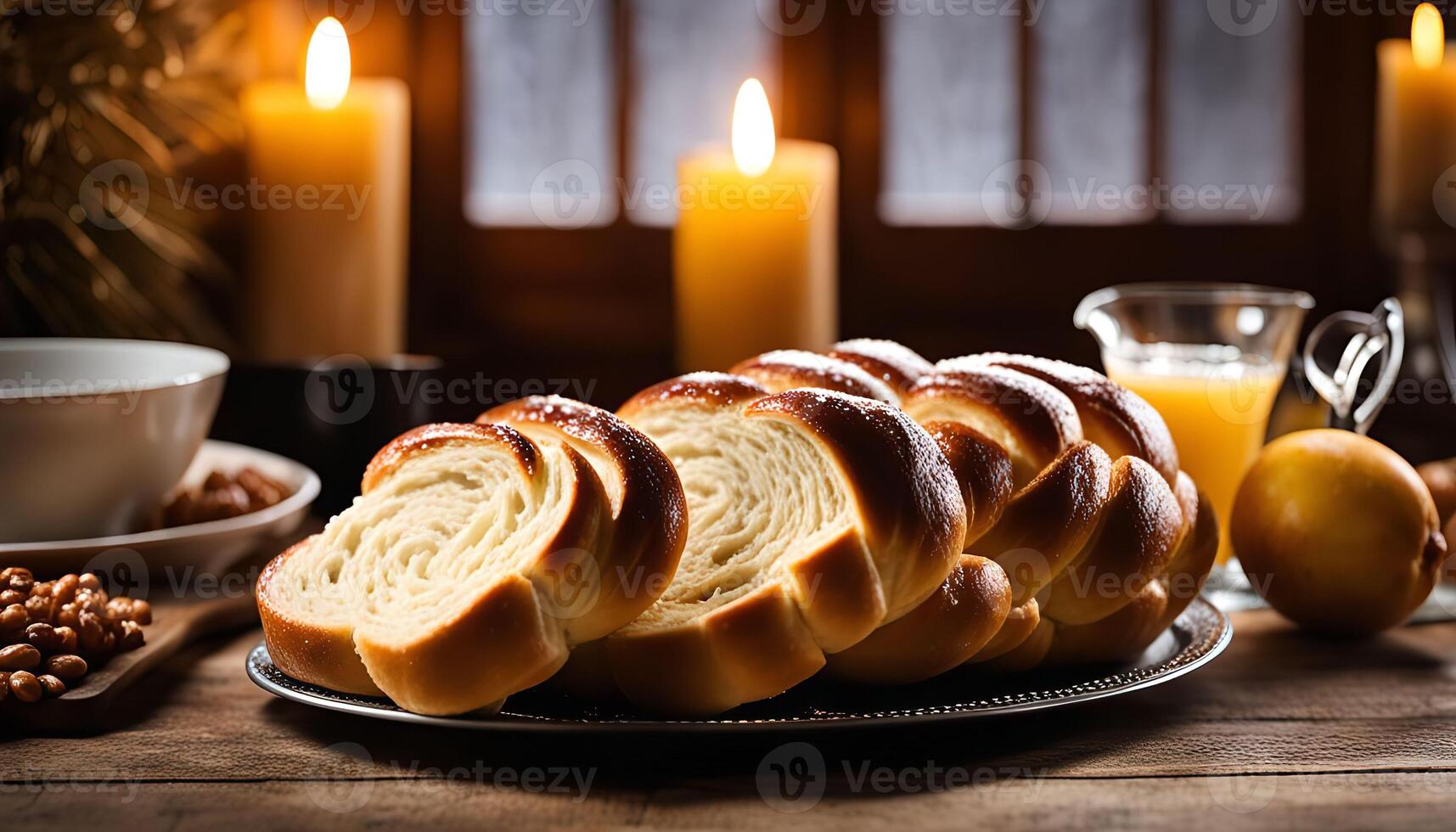 Sweet Bread with Lemon and Candles photo