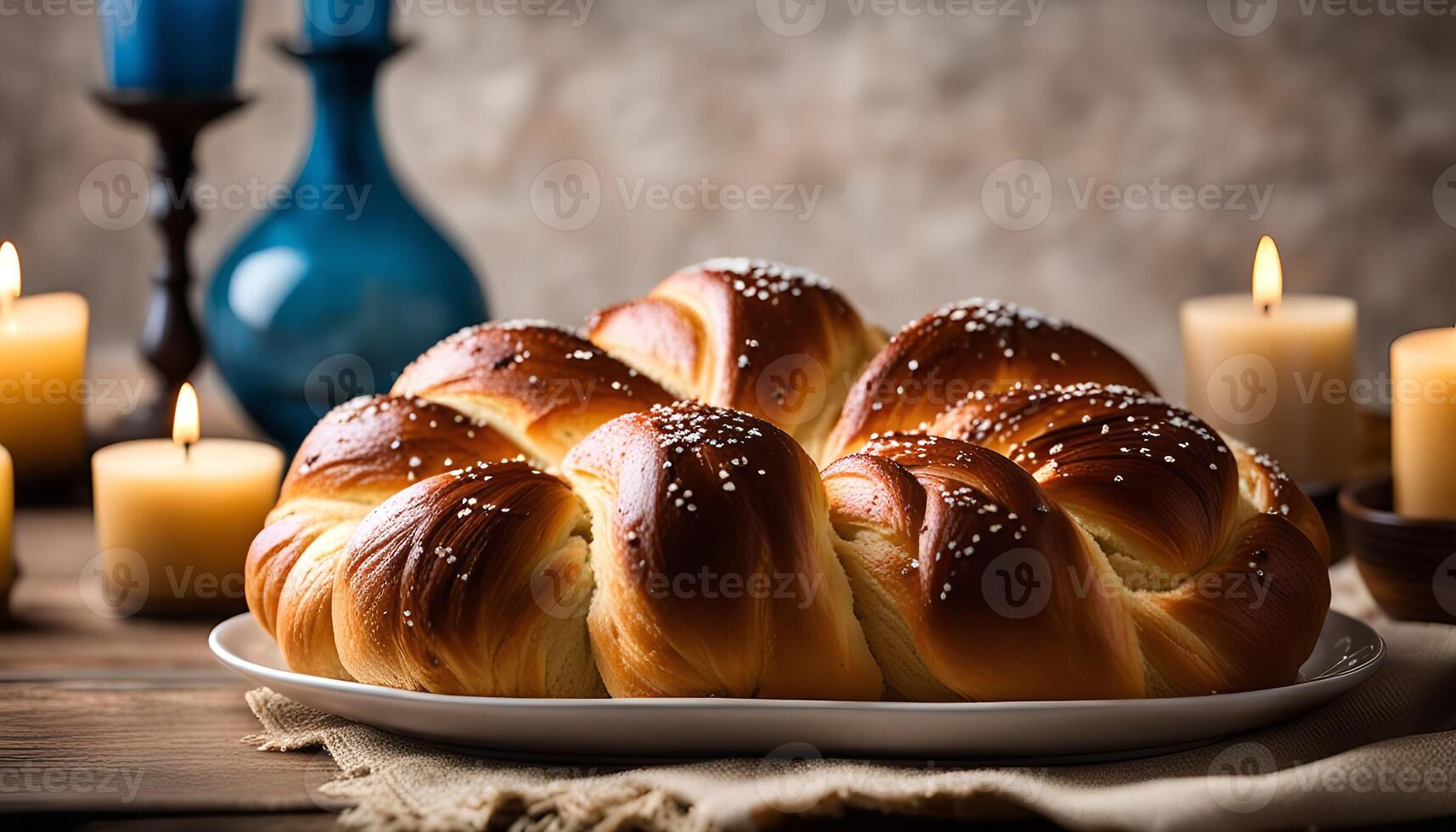 Braided Challah Bread on a Plate photo