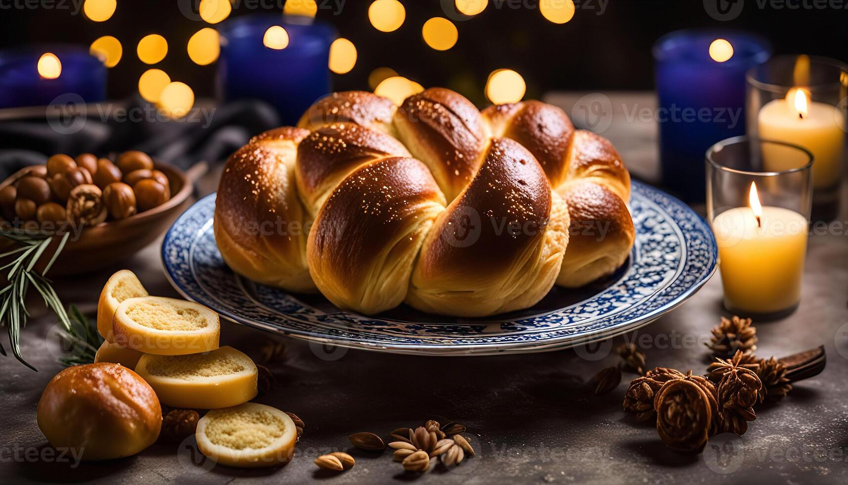 Braided Challah on a Table Setting photo