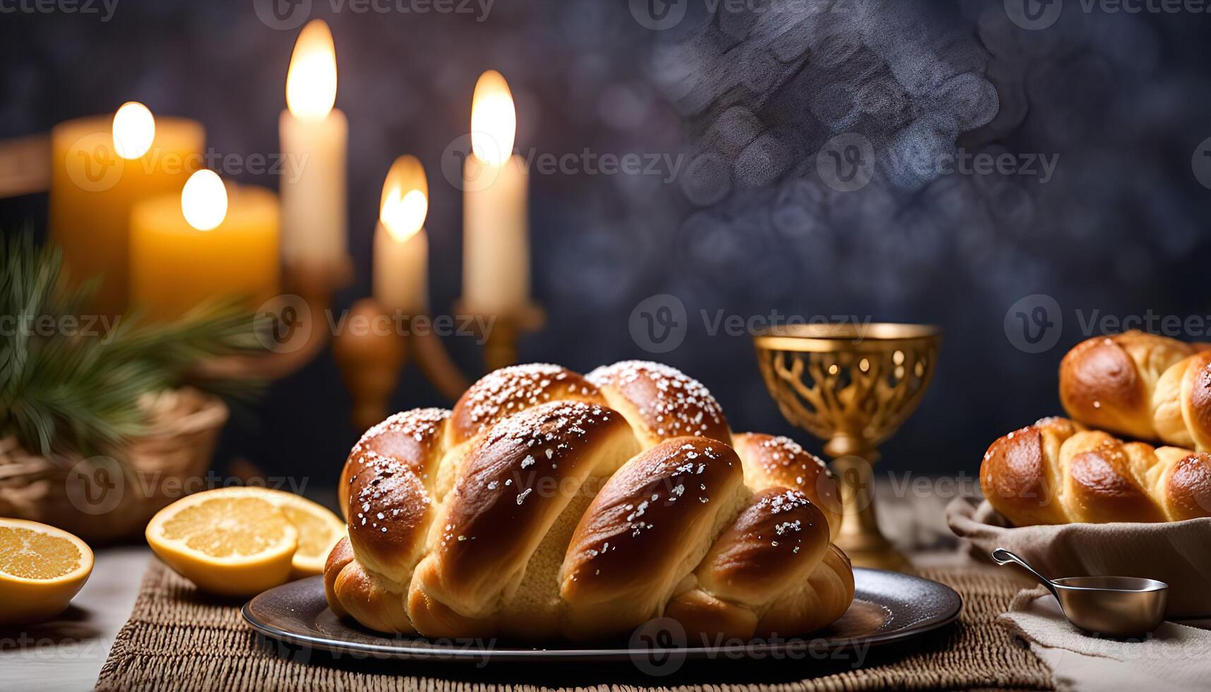 Challah Bread with Candles photo