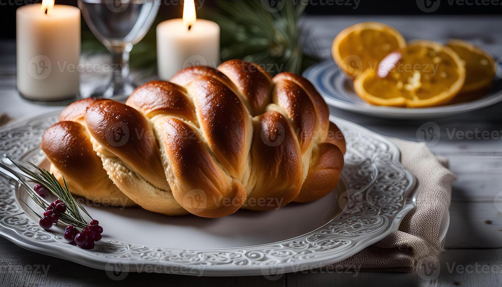 Braided Bread on a Festive Table photo