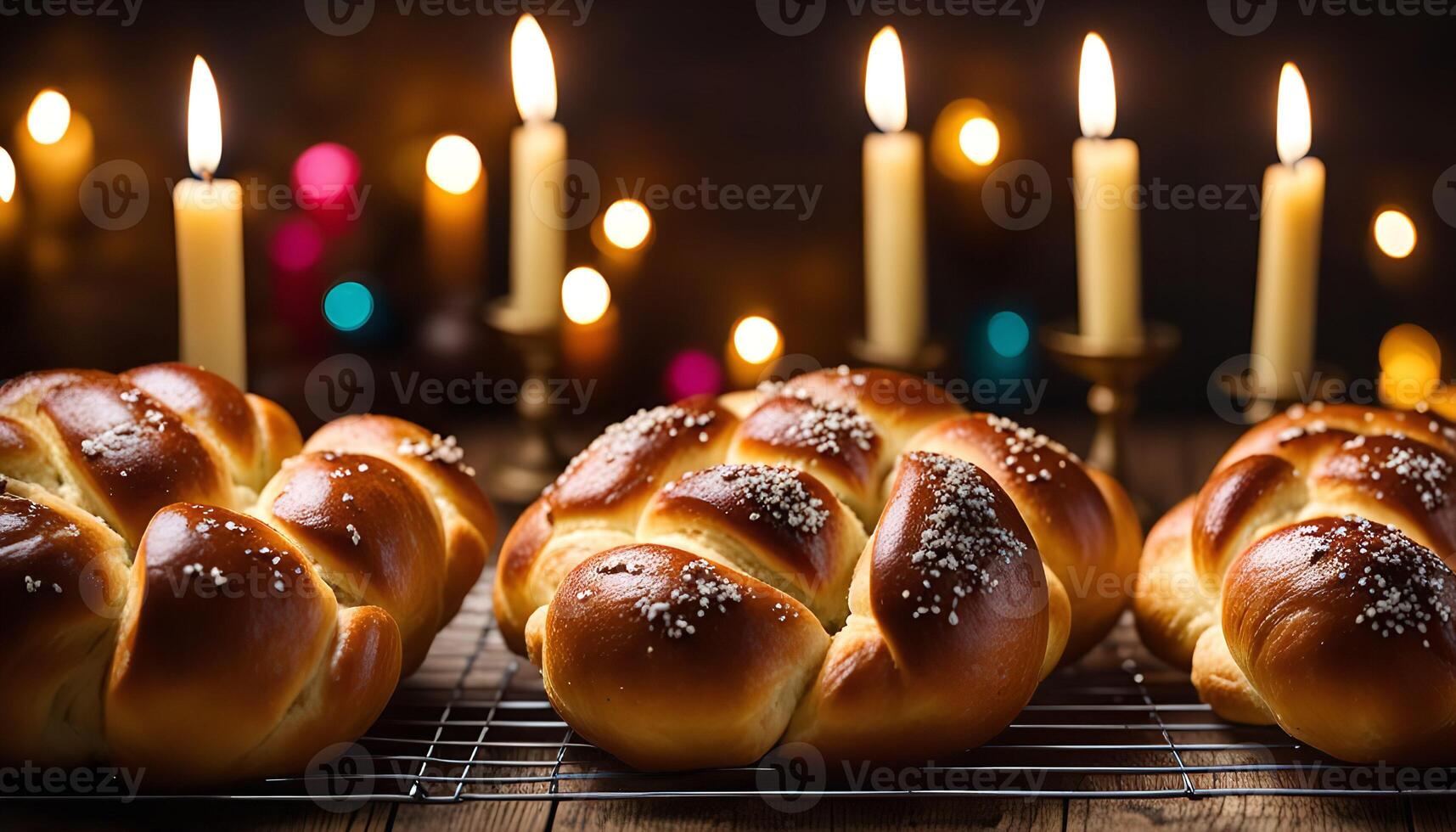 Three Challah Breads With Candlelight photo