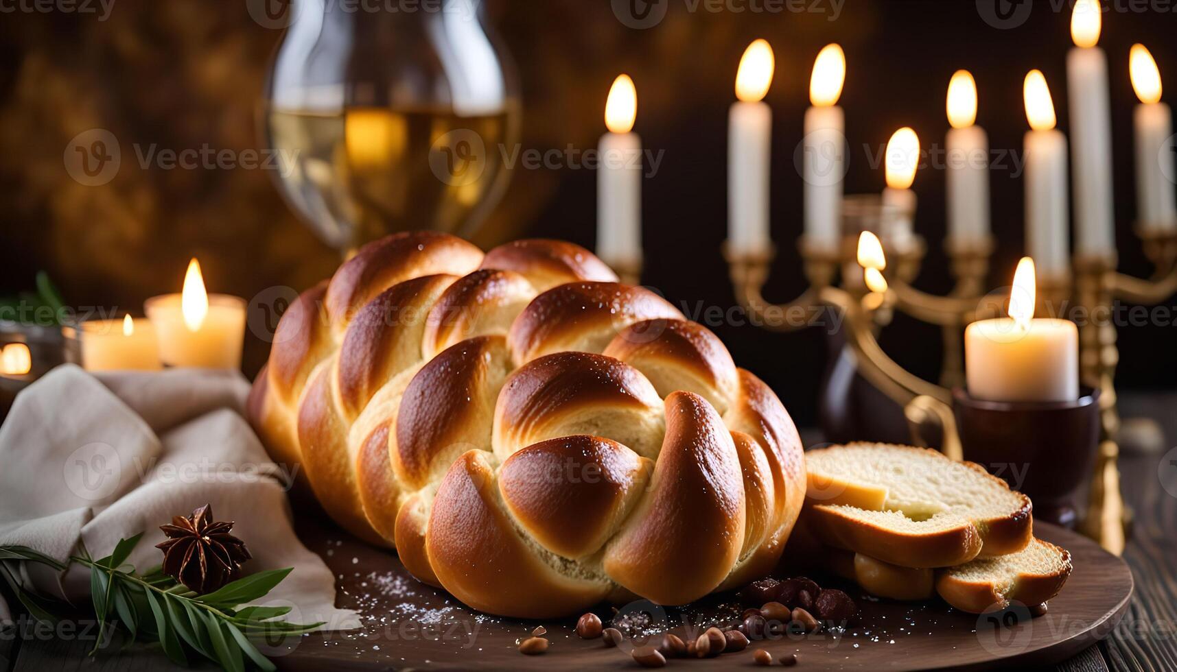 Challah Bread with Candles photo
