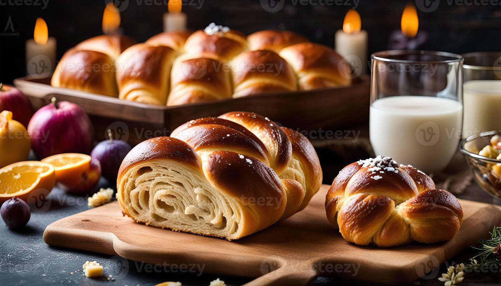 Delicious Homemade Bread with Milk and Fruits photo